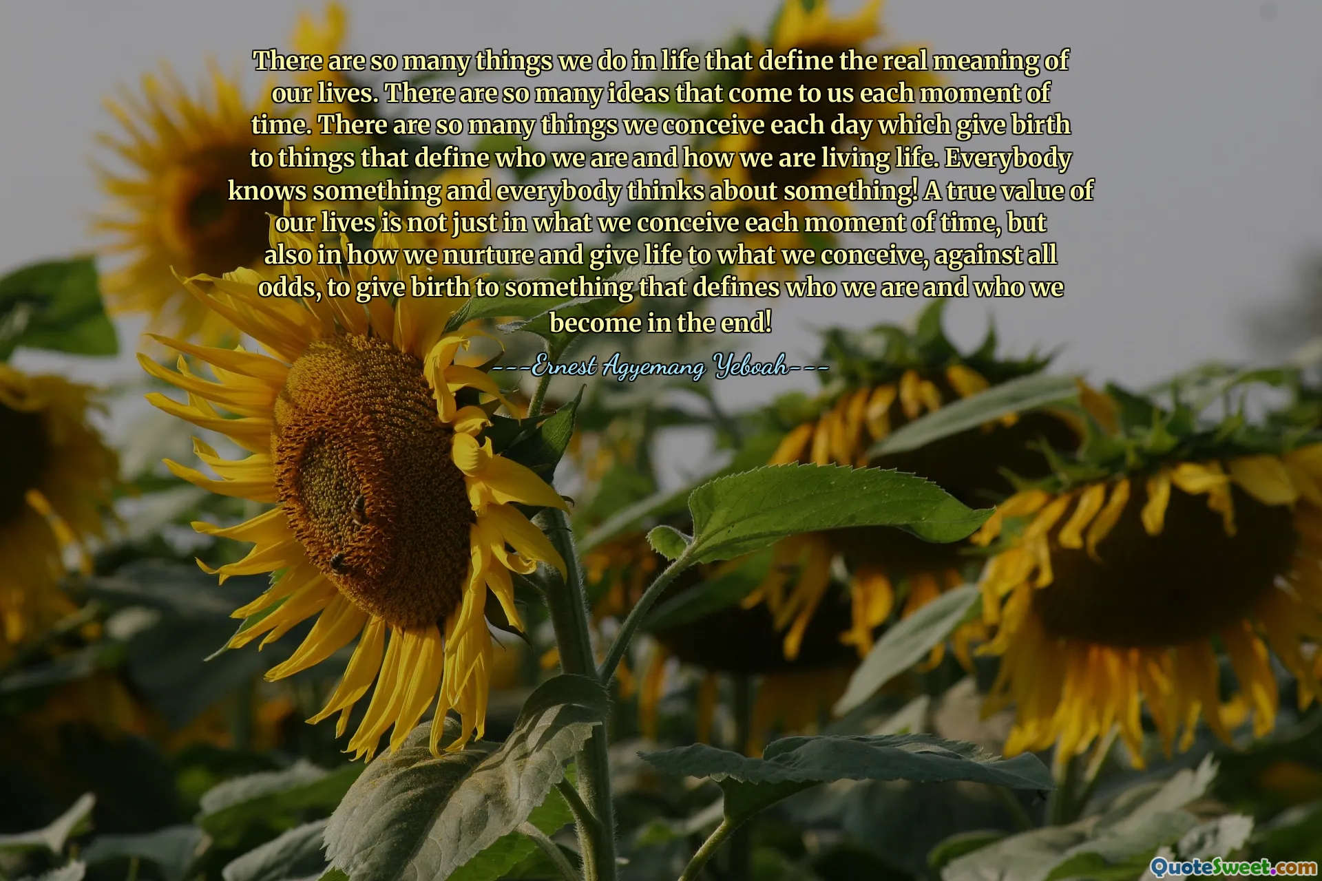 There are so many things we do in life that define the real meaning of our lives. There are so many ideas that come to us each moment of time. There are so many things we conceive each day which give birth to things that define who we are and how we are living life. Everybody knows something and everybody thinks about something! A true value of our lives is not just in what we conceive each moment of time, but also in how we nurture and give life to what we conceive, against all odds, to give birth to something that defines who we are and who we become in the end!