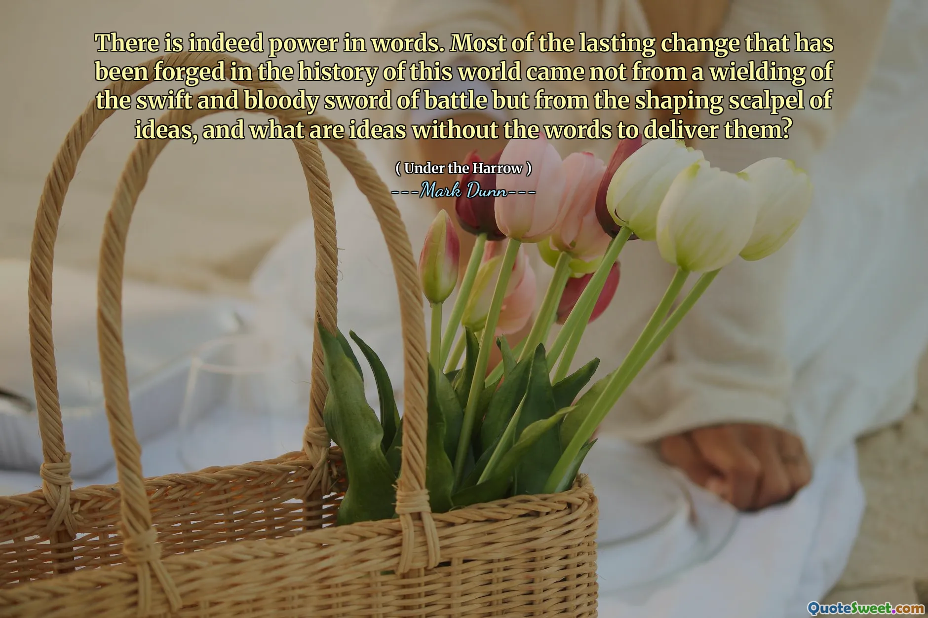 There is indeed power in words. Most of the lasting change that has been forged in the history of this world came not from a wielding of the swift and bloody sword of battle but from the shaping scalpel of ideas, and what are ideas without the words to deliver them?