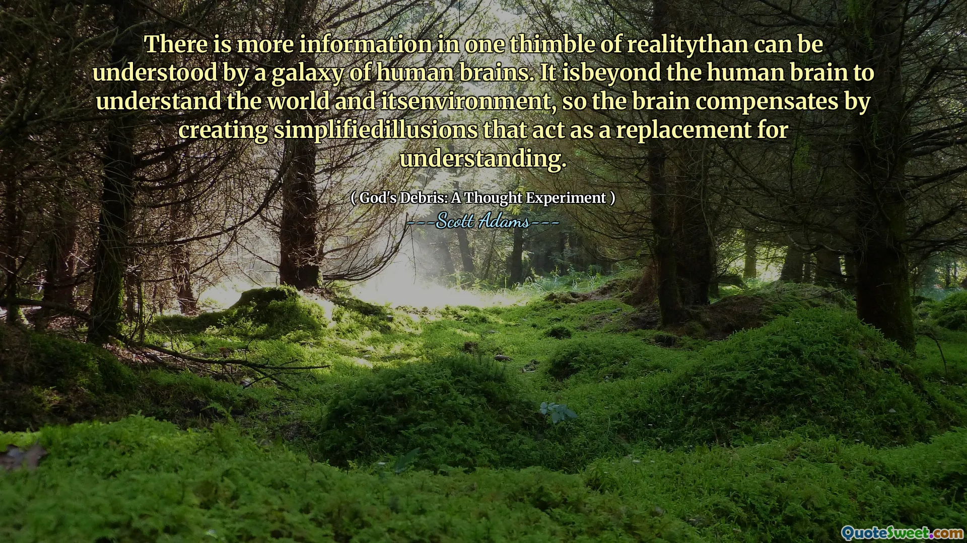 There is more information in one thimble of realitythan can be understood by a galaxy of human brains. It isbeyond the human brain to understand the world and itsenvironment, so the brain compensates by creating simplifiedillusions that act as a replacement for understanding.