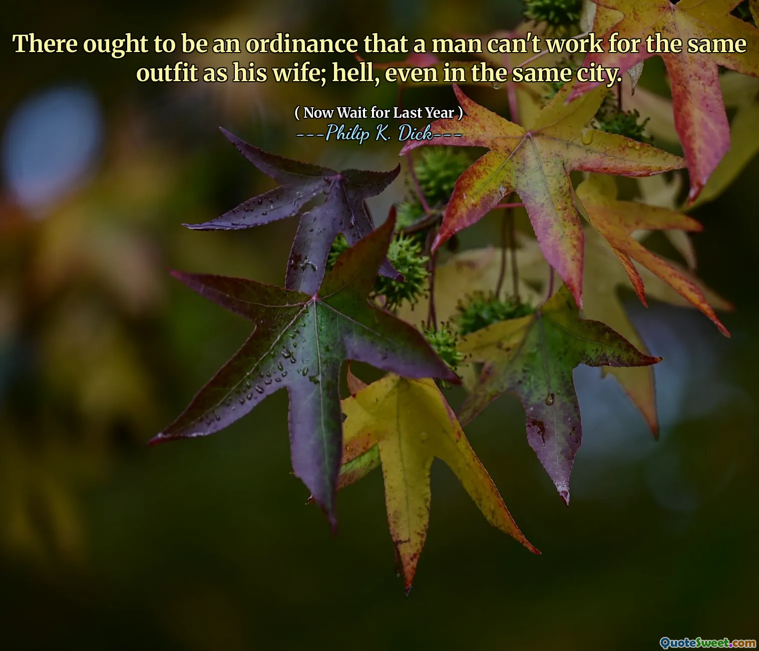 Es sollte eine Verordnung geben, dass ein Mann nicht für dasselbe Outfit wie seine Frau arbeiten kann; Zur Hölle, sogar in derselben Stadt.