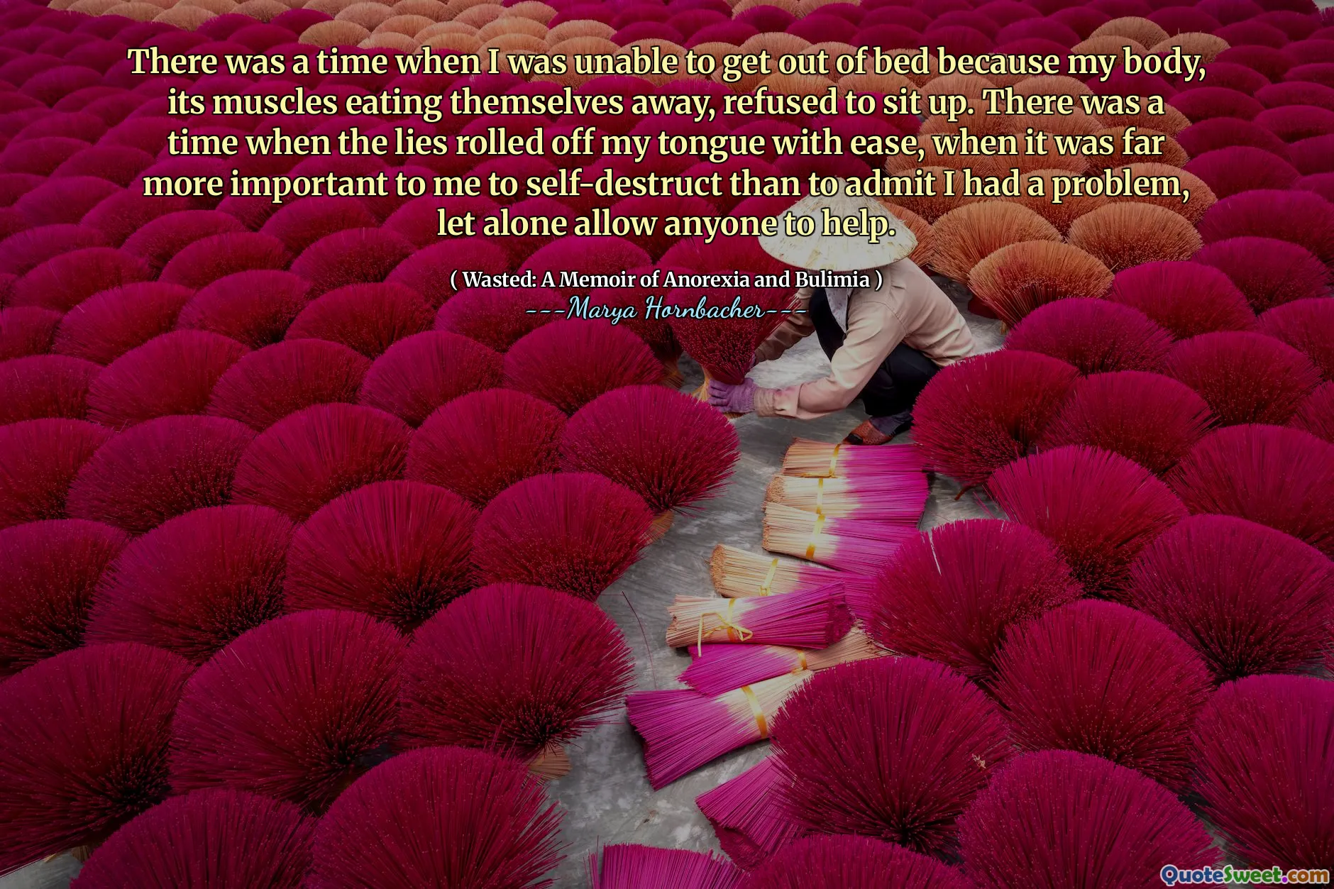 There was a time when I was unable to get out of bed because my body, its muscles eating themselves away, refused to sit up. There was a time when the lies rolled off my tongue with ease, when it was far more important to me to self-destruct than to admit I had a problem, let alone allow anyone to help.