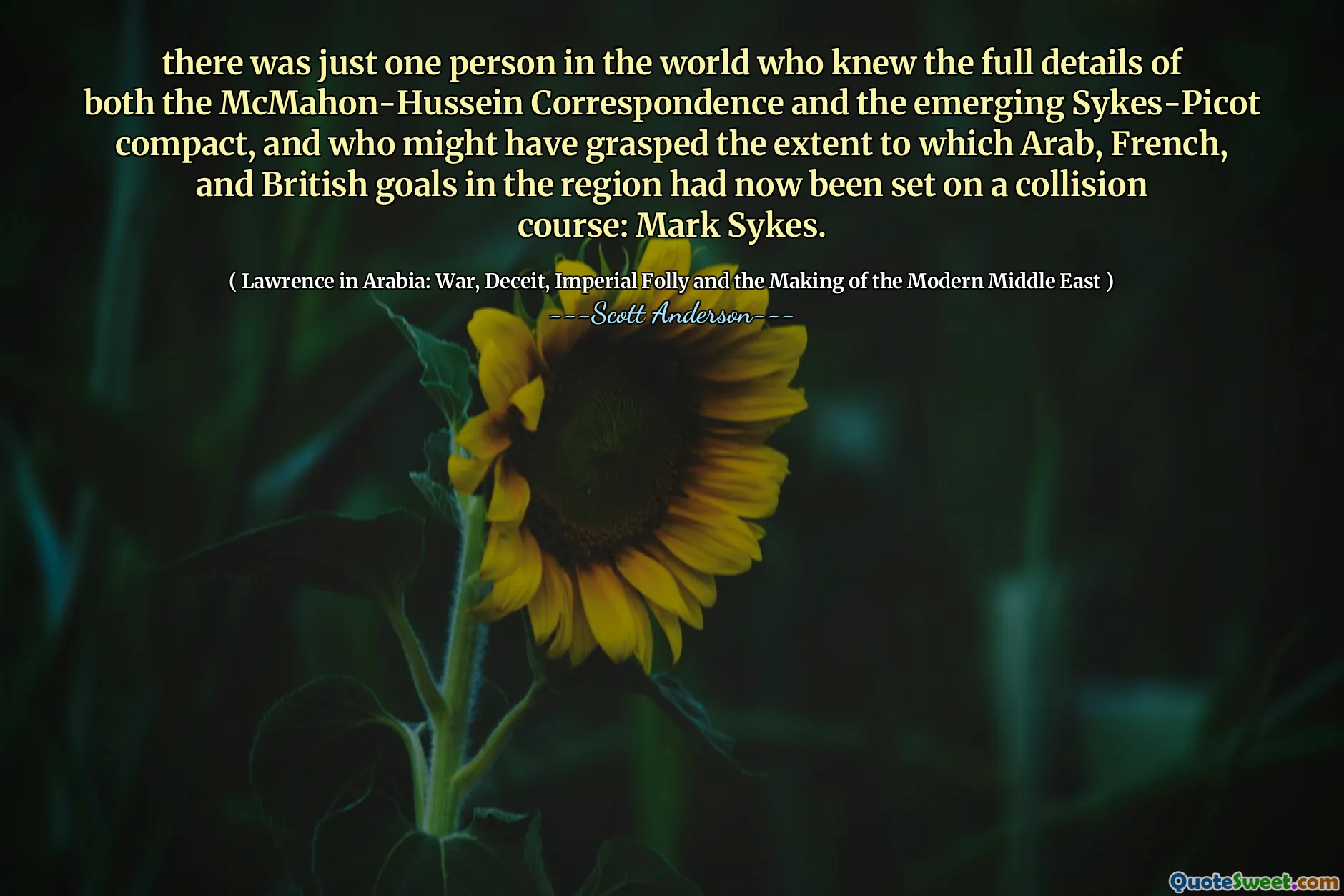 Er was maar één persoon op de wereld die de volledige details kende van zowel de McMahon-Hussein Correspondentie als het opkomende Sykes-Picot-verdrag, en die misschien had kunnen bevatten in welke mate de Arabische, Franse en Britse doelen in de regio nu op ramkoers waren gezet: Mark Sykes.