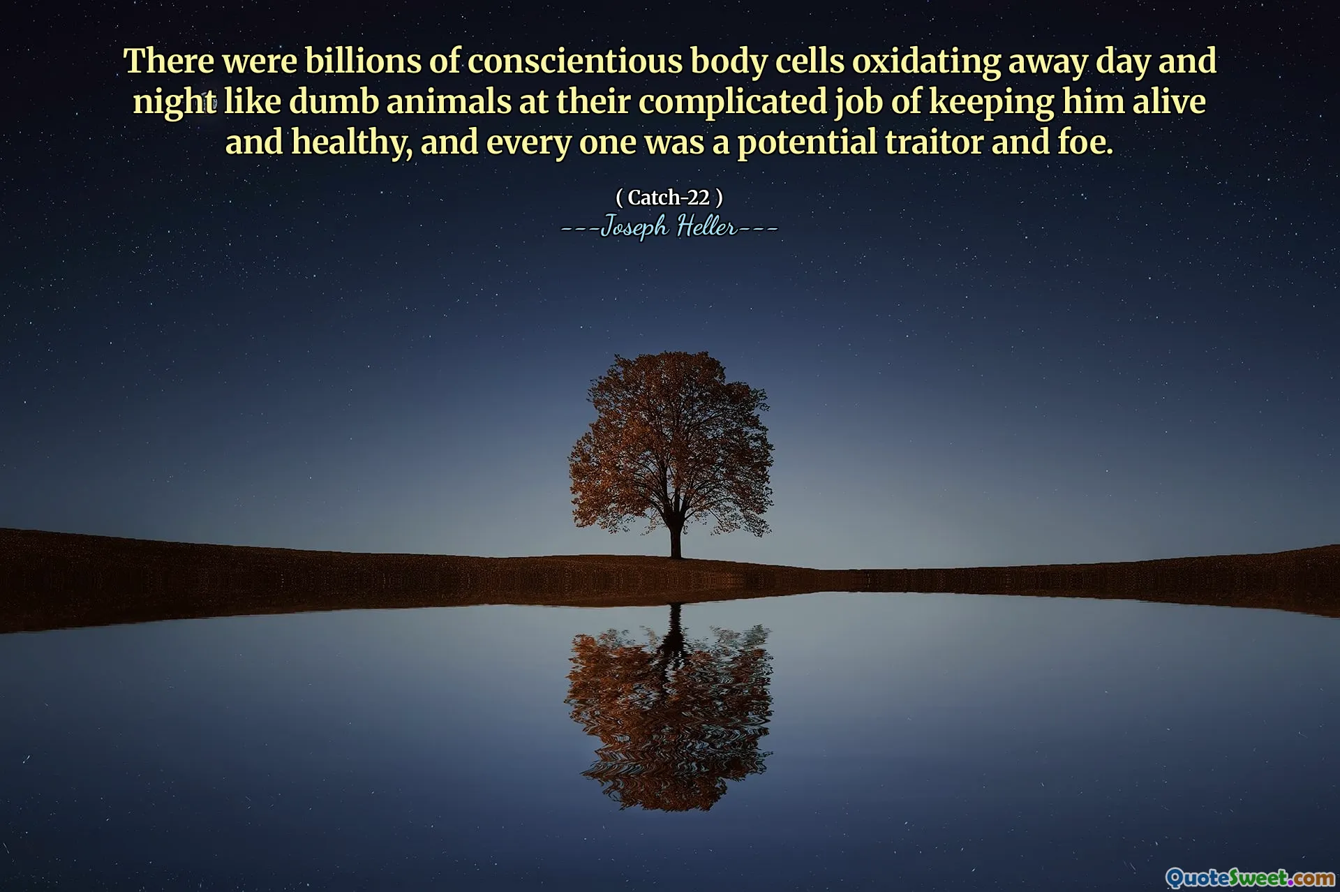 Havia bilhões de células corporais conscientes que oxidavam dia e noite como animais burros em seu complicado trabalho de mantê -lo vivo e saudável, e todos eram um traidor e inimigo em potencial.