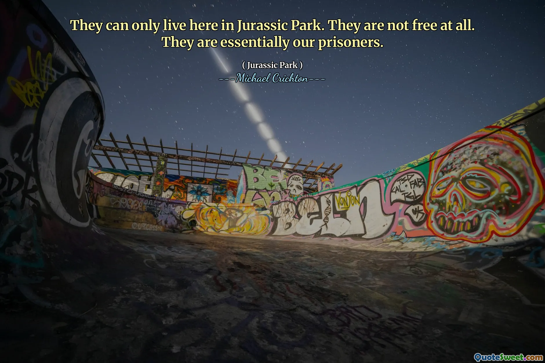 De kan bara bo här i Jurassic Park. De är inte gratis alls. De är i huvudsak våra fångar.