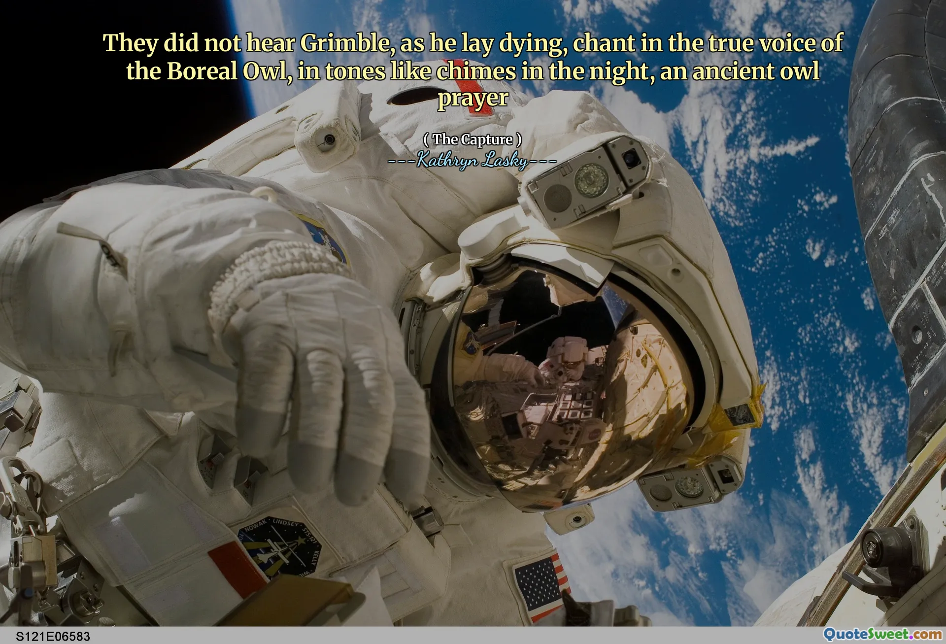 Mereka tidak mendengar Grimble, saat dia berbaring sekarat, nyanyian dengan suara sejati burung hantu boreal, dengan nada seperti lonceng di malam hari, doa burung hantu kuno