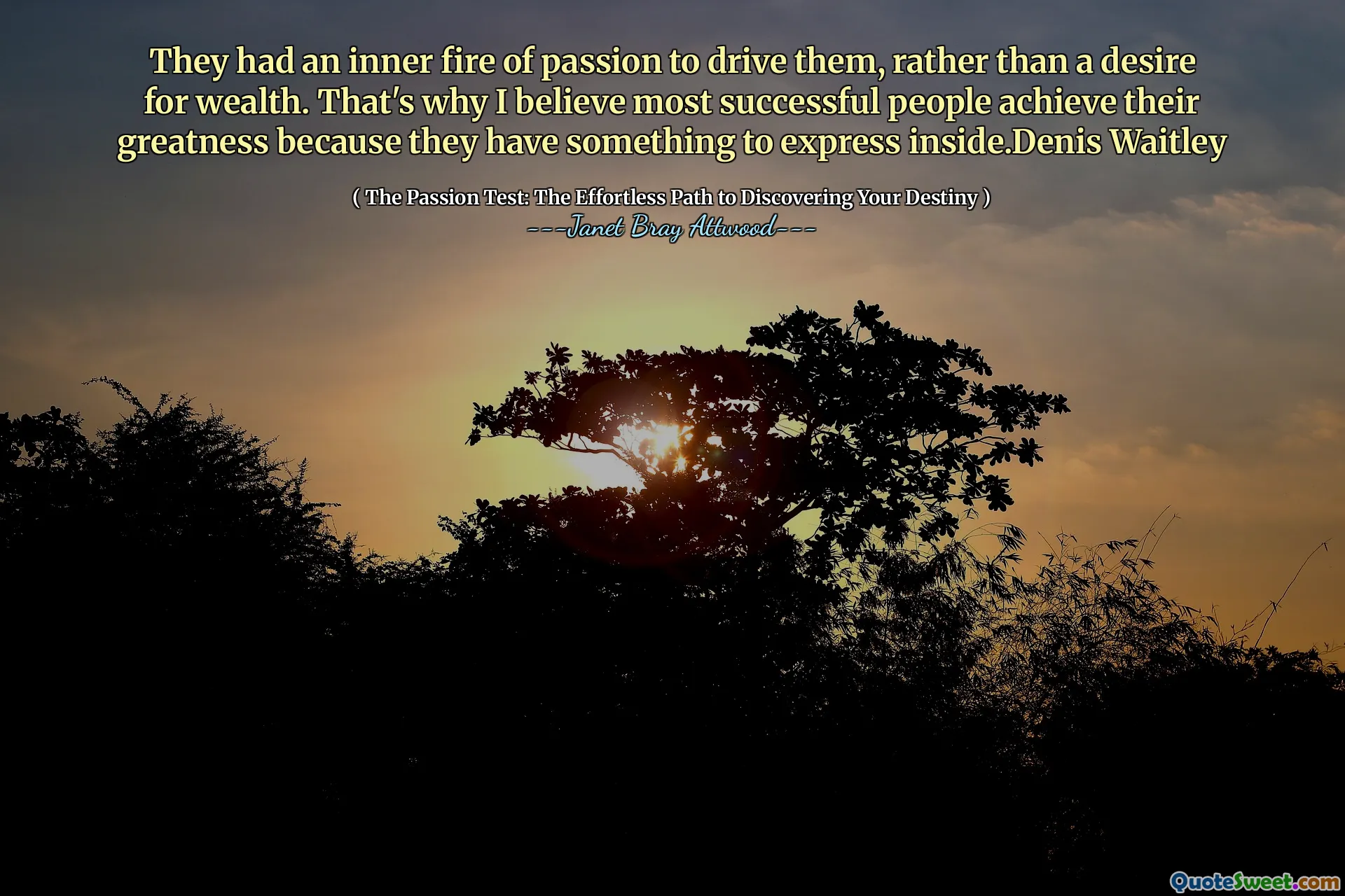 Eles tinham um fogo interior da paixão por conduzi -los, em vez de um desejo de riqueza. É por isso que acredito que as pessoas mais bem -sucedidas alcançam sua grandeza porque têm algo a expressar por dentro.denis waitley