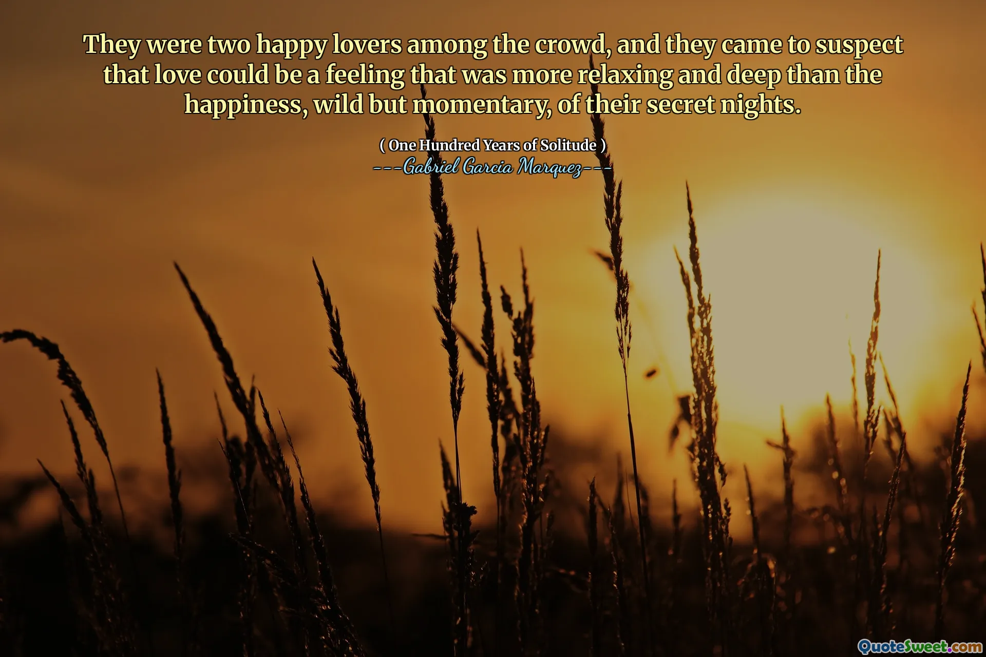 They were two happy lovers among the crowd, and they came to suspect that love could be a feeling that was more relaxing and deep than the happiness, wild but momentary, of their secret nights.