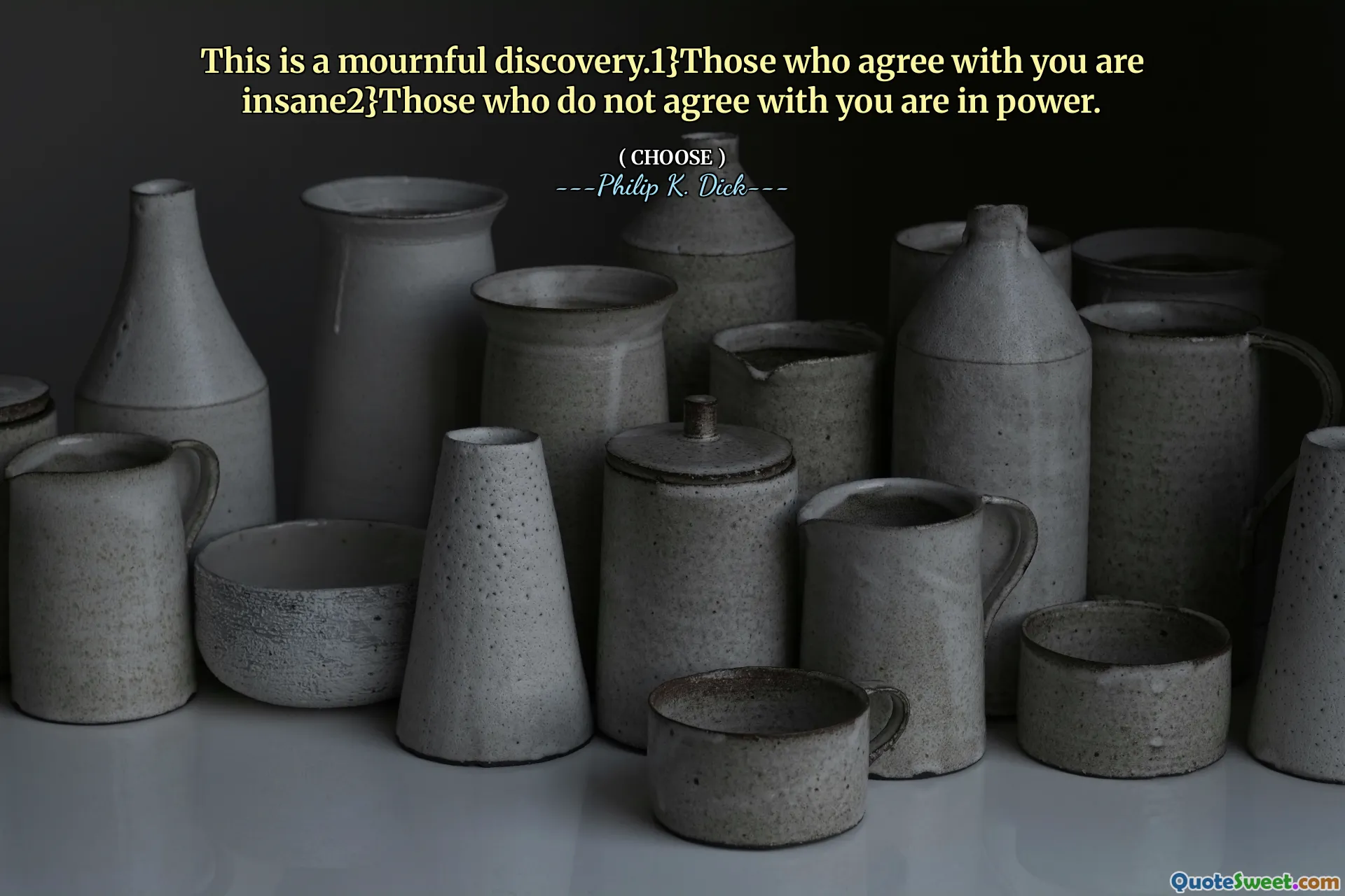 This is a mournful discovery.1}Those who agree with you are insane2}Those who do not agree with you are in power.