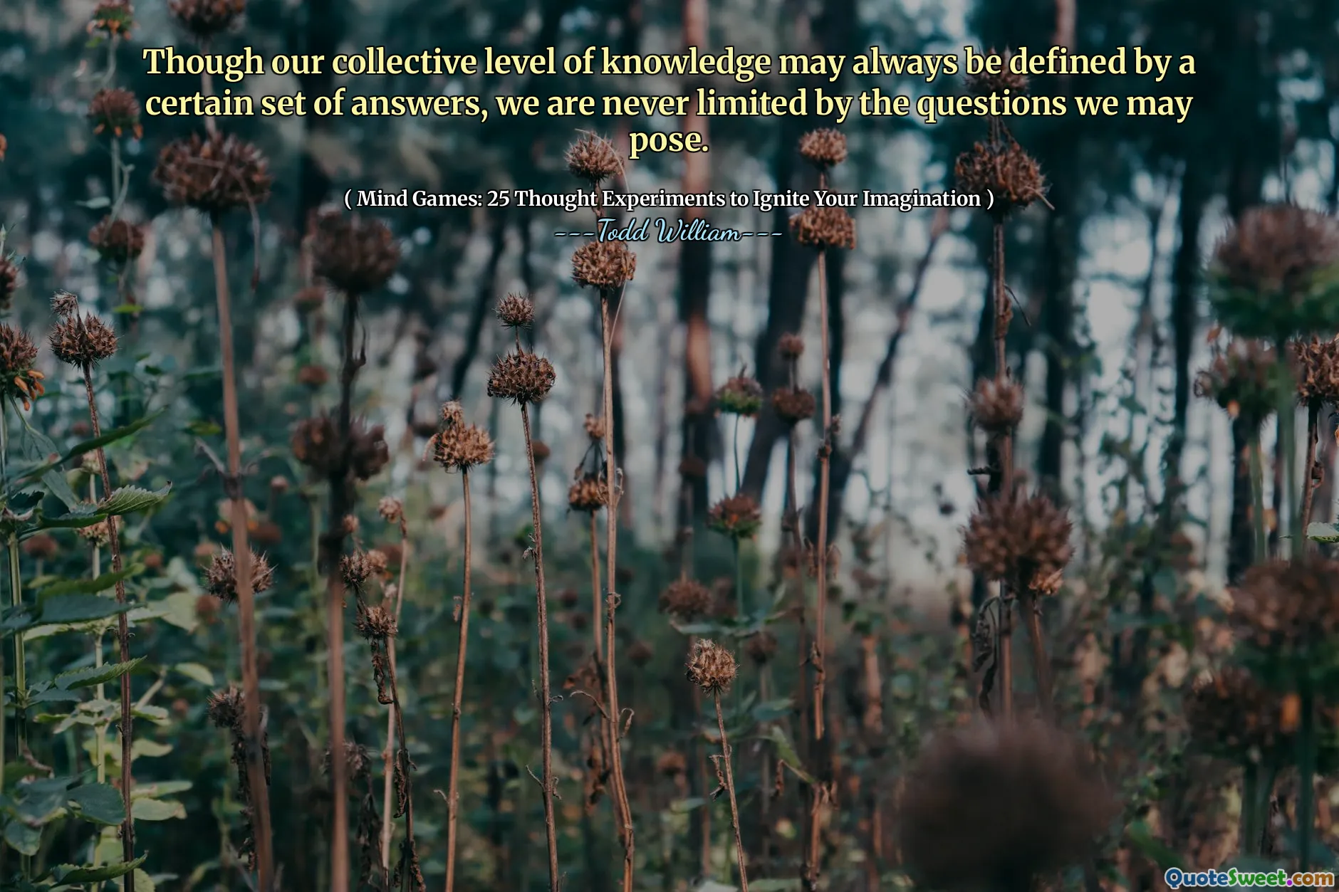 Though our collective level of knowledge may always be defined by a certain set of answers, we are never limited by the questions we may pose.