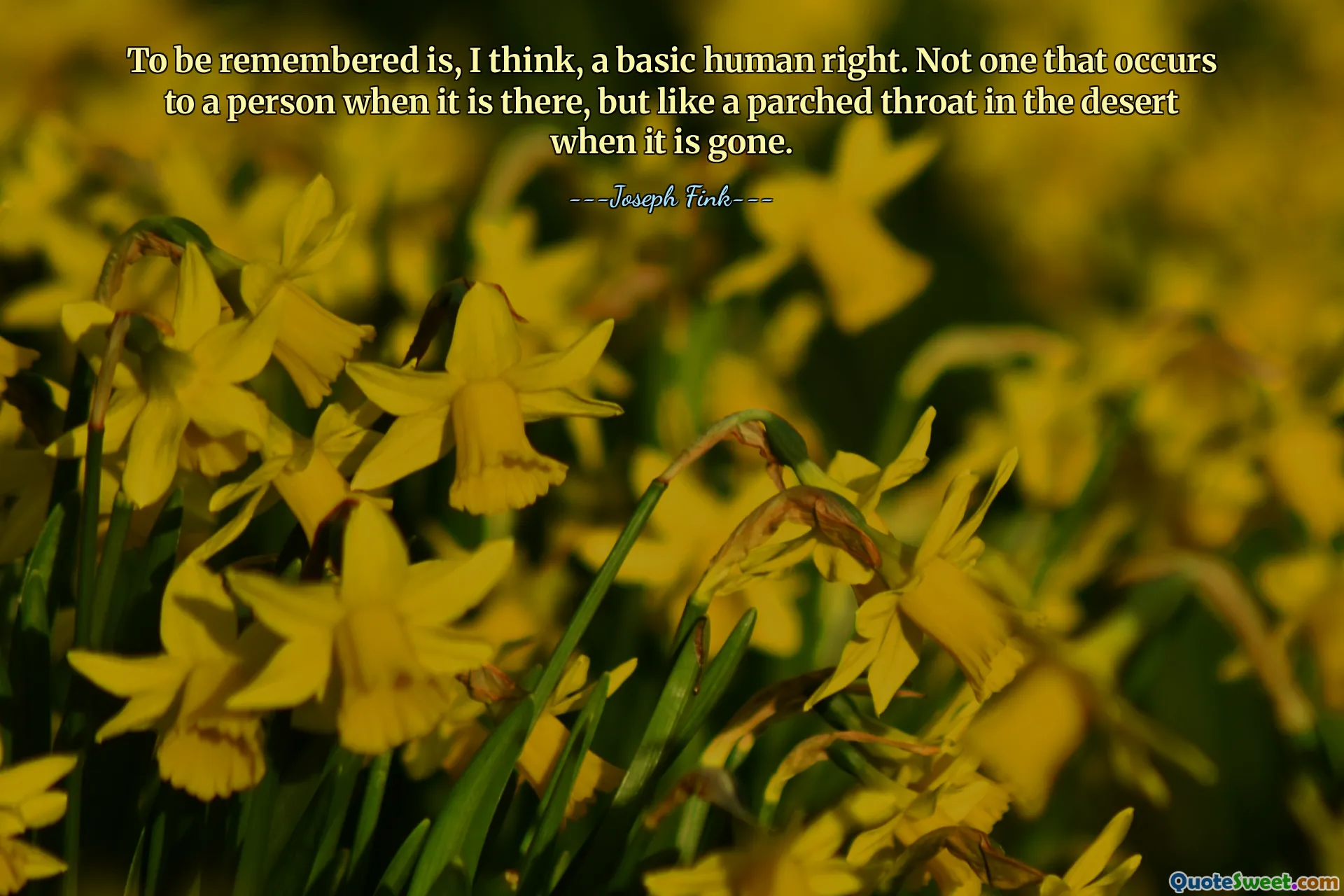 To be remembered is, I think, a basic human right. Not one that occurs to a person when it is there, but like a parched throat in the desert when it is gone.