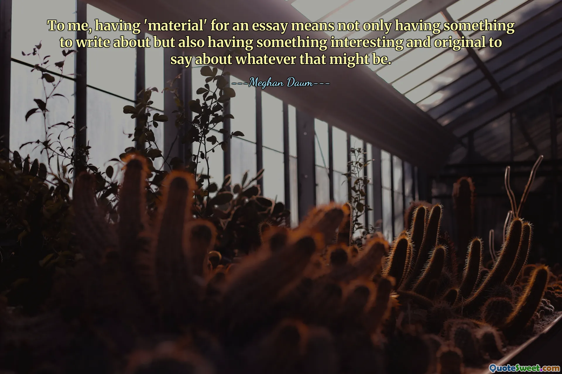 To me, having 'material' for an essay means not only having something to write about but also having something interesting and original to say about whatever that might be.