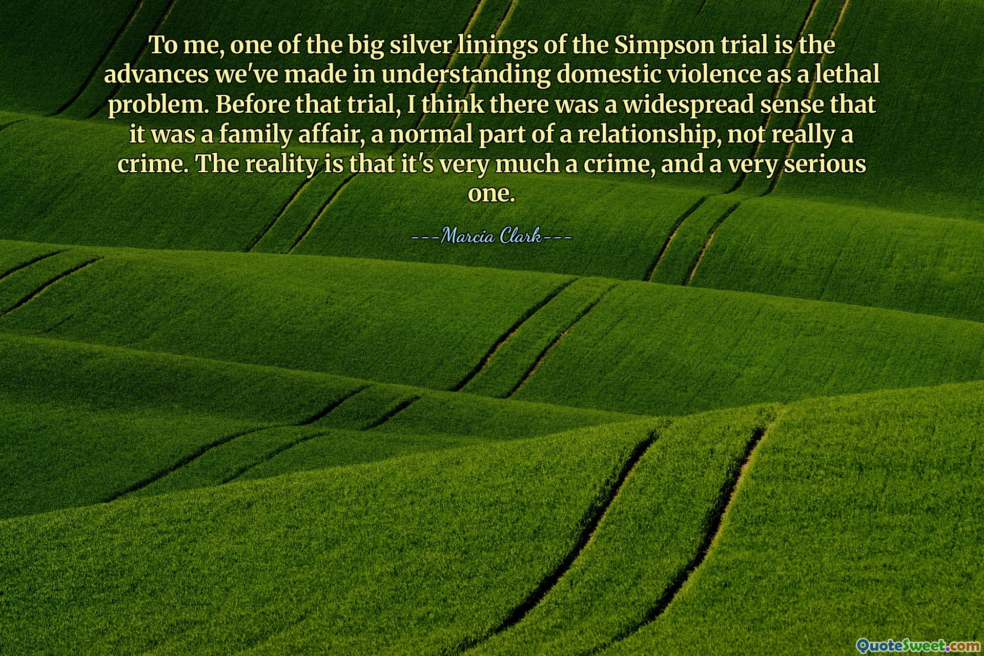 Per me, uno dei grandi aspetti positivi del processo Simpson sono i progressi che abbiamo fatto nel comprendere la violenza domestica come un problema letale. Prima di quel processo, penso che fosse diffusa la sensazione che si trattasse di un affare di famiglia, una parte normale di una relazione, non proprio un crimine. La realtà è che si tratta davvero di un crimine, e molto serio.