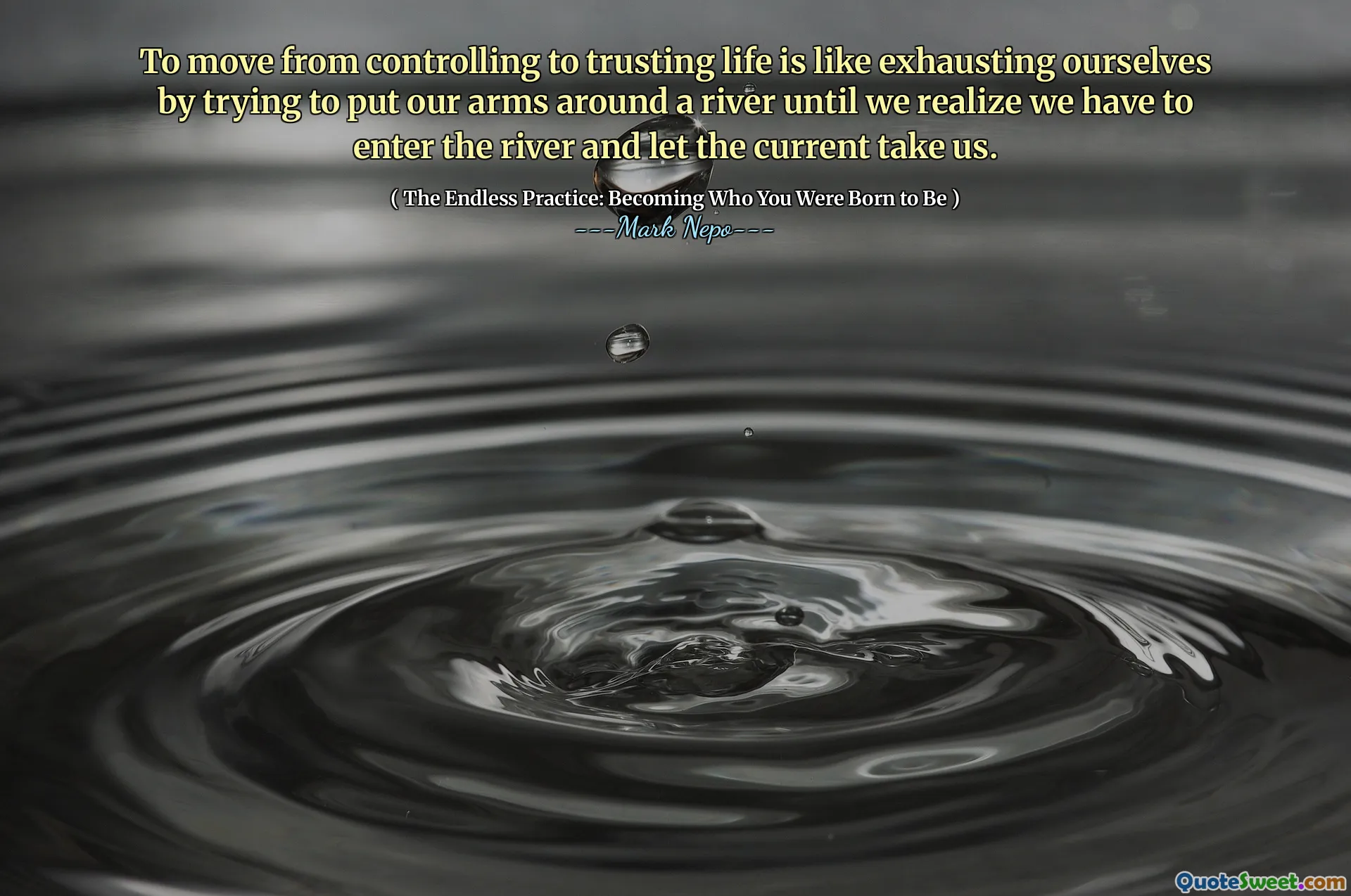 Sich von der Kontrolle zum Vertrauen des Lebens zu bewegen, ist wie anstrengend, indem wir versuchen, unsere Arme um einen Fluss zu legen, bis wir erkennen, dass wir den Fluss betreten und uns von den aktuellen Nehmen lassen müssen.