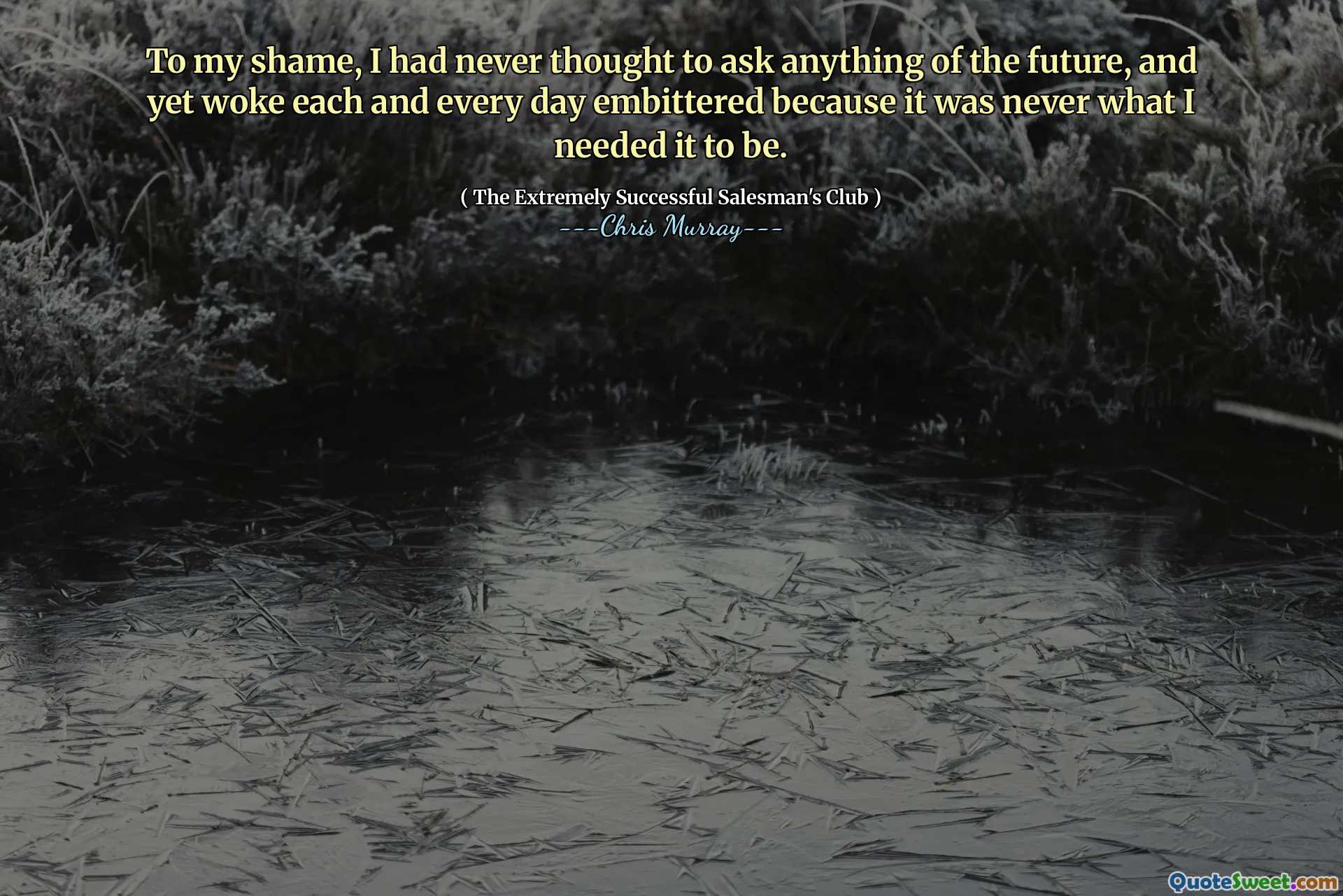 ჩემი სირცხვილის გამო, მე არასდროს მიფიქრია მომავლის შესახებ რაიმე ეთხოვა, მაგრამ მაინც ყოველდღე გამეღვიძა, რადგან ეს არასდროს ყოფილა ის, რაც მე მჭირდებოდა.