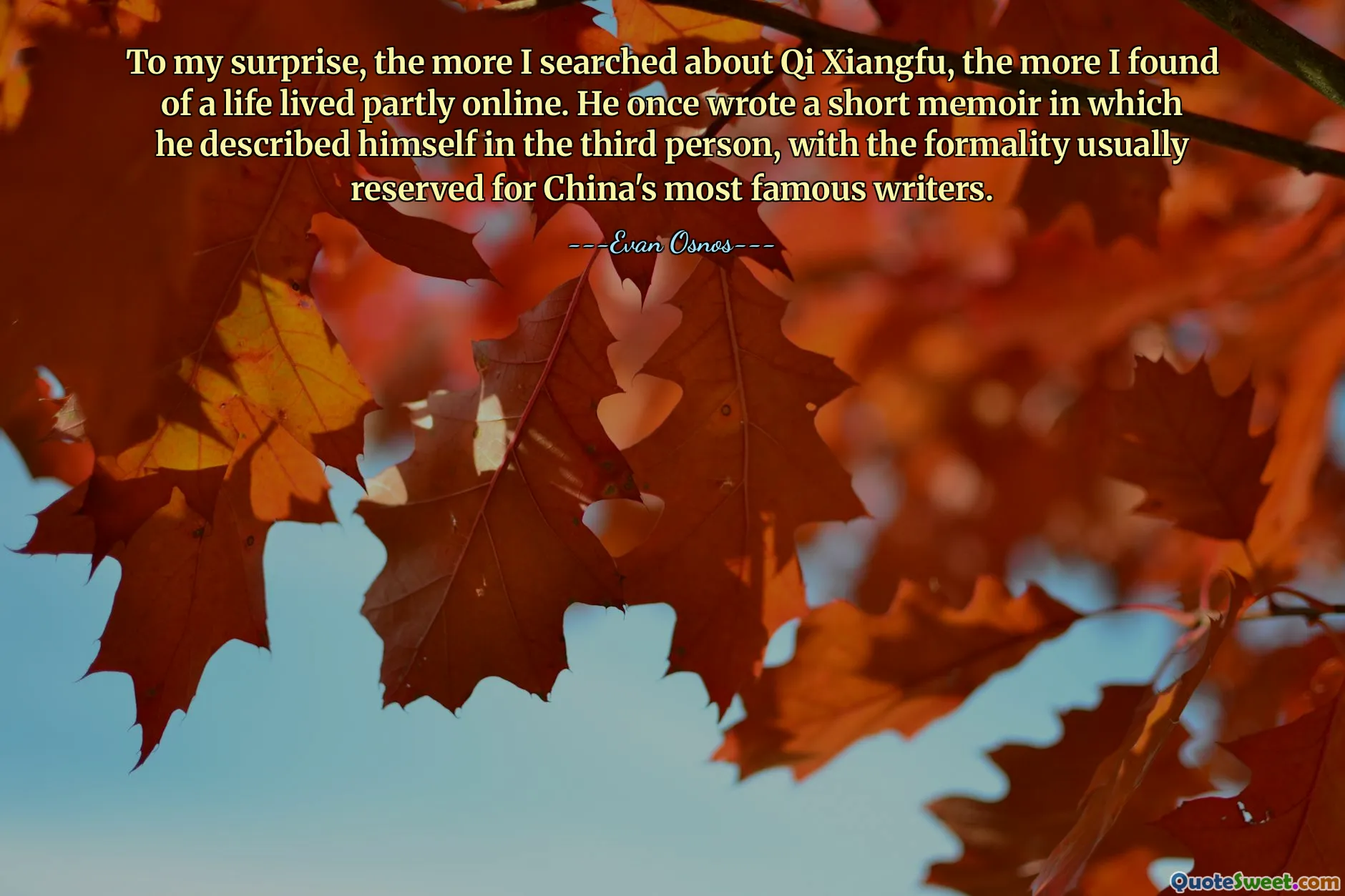 To my surprise, the more I searched about Qi Xiangfu, the more I found of a life lived partly online. He once wrote a short memoir in which he described himself in the third person, with the formality usually reserved for China's most famous writers.