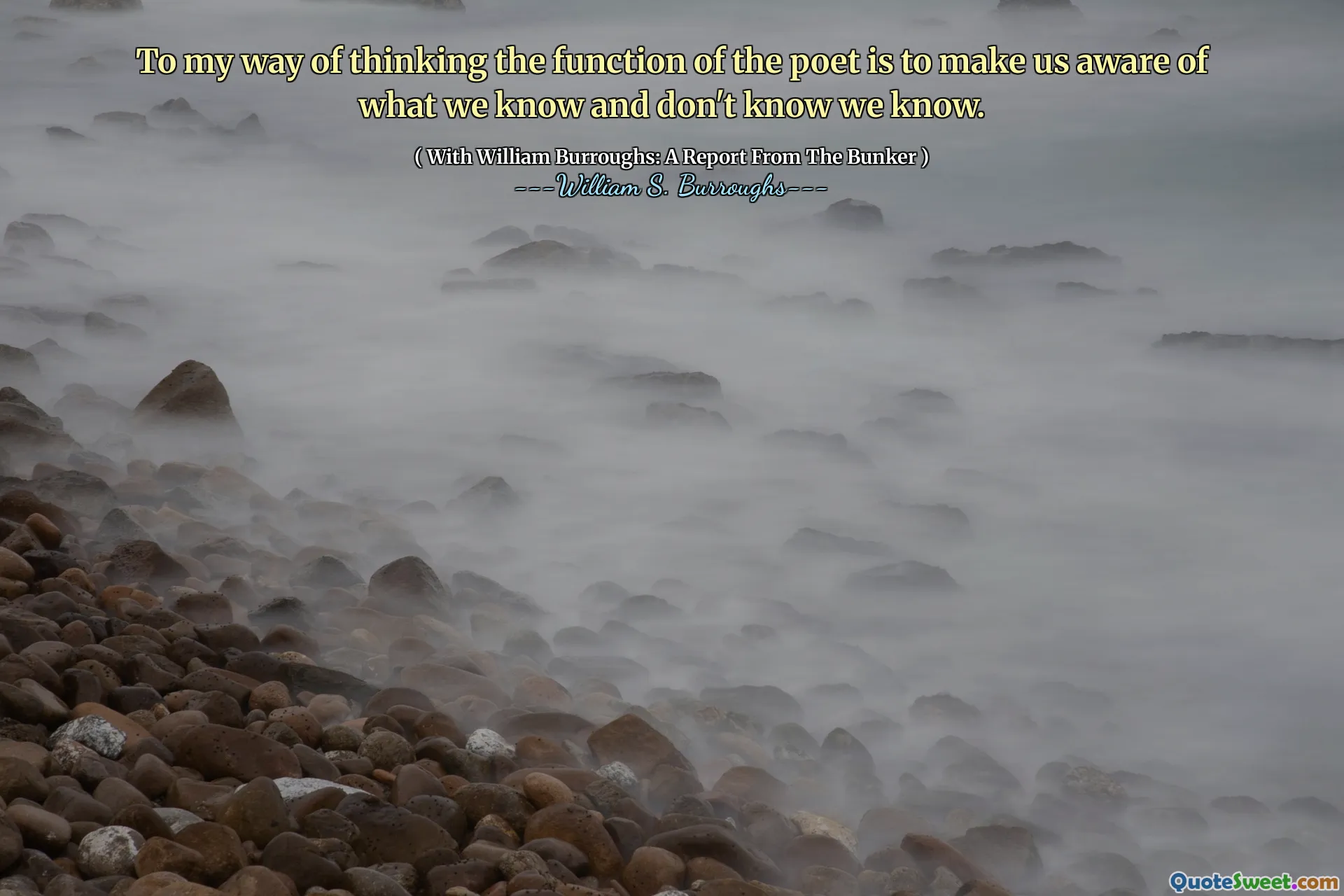 Naar mijn manier van denken van de functie van de dichter is om ons bewust te maken van wat we weten en niet weten dat we weten.