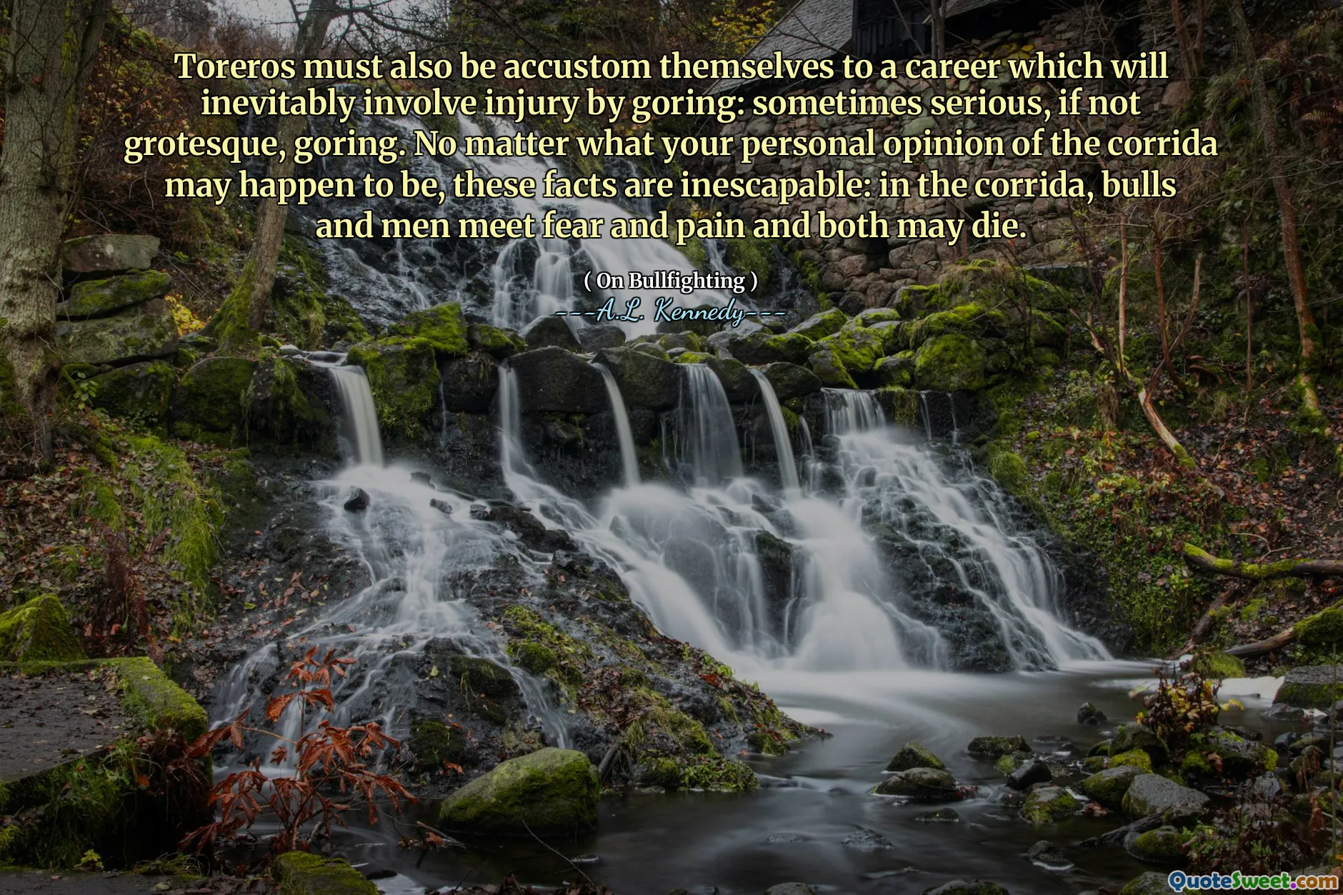 Toreros must also be accustom themselves to a career which will inevitably involve injury by goring: sometimes serious, if not grotesque, goring. No matter what your personal opinion of the corrida may happen to be, these facts are inescapable: in the corrida, bulls and men meet fear and pain and both may die.
