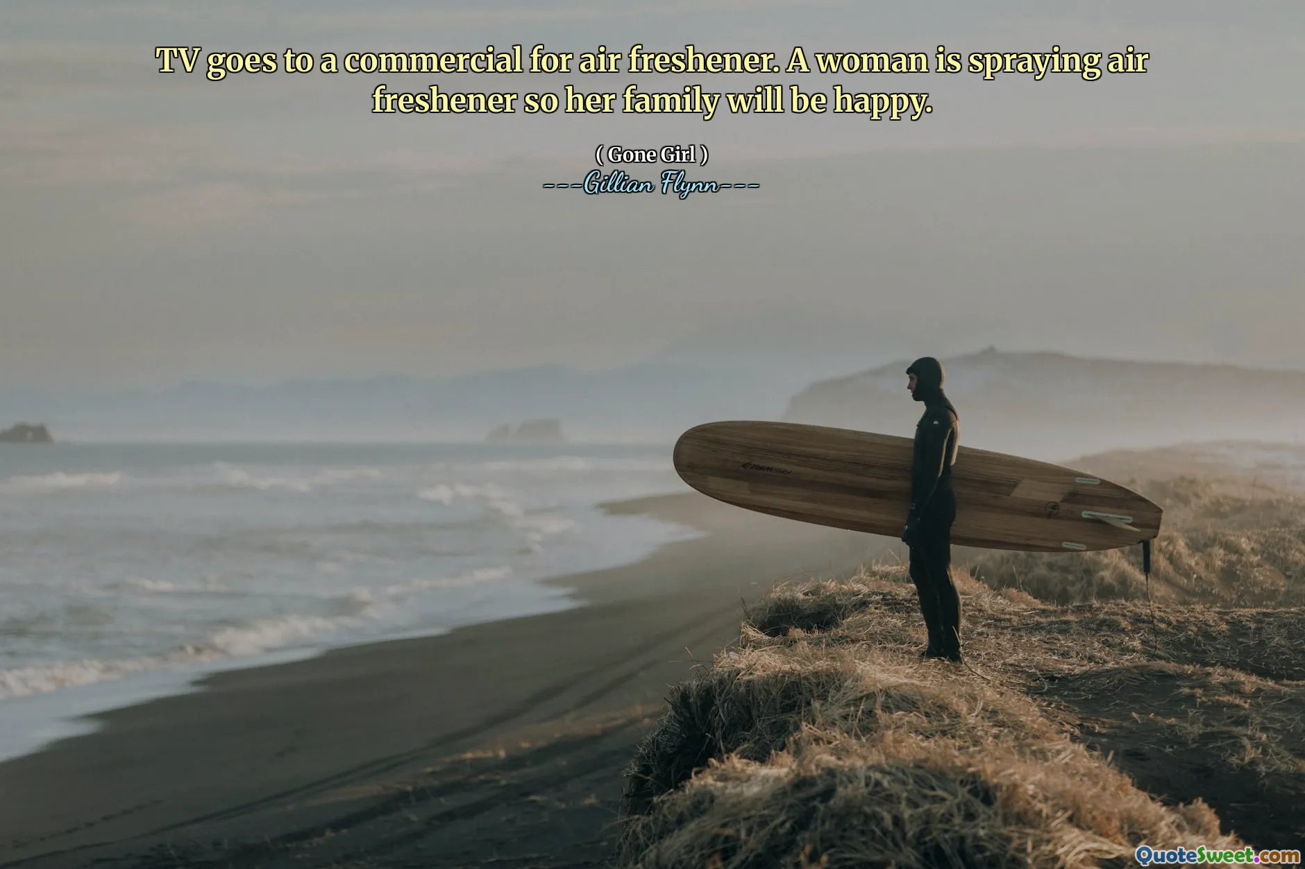 TV goes to a commercial for air freshener. A woman is spraying air freshener so her family will be happy.