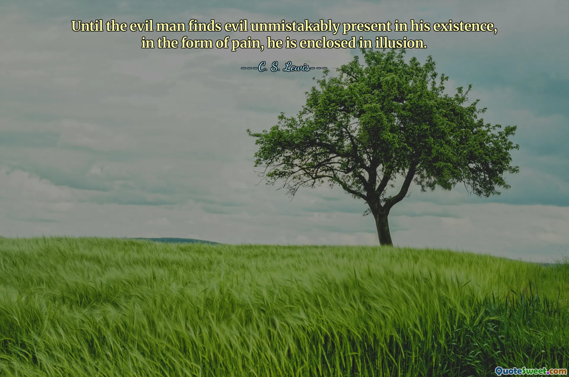 Until the evil man finds evil unmistakably present in his existence, in the form of pain, he is enclosed in illusion.