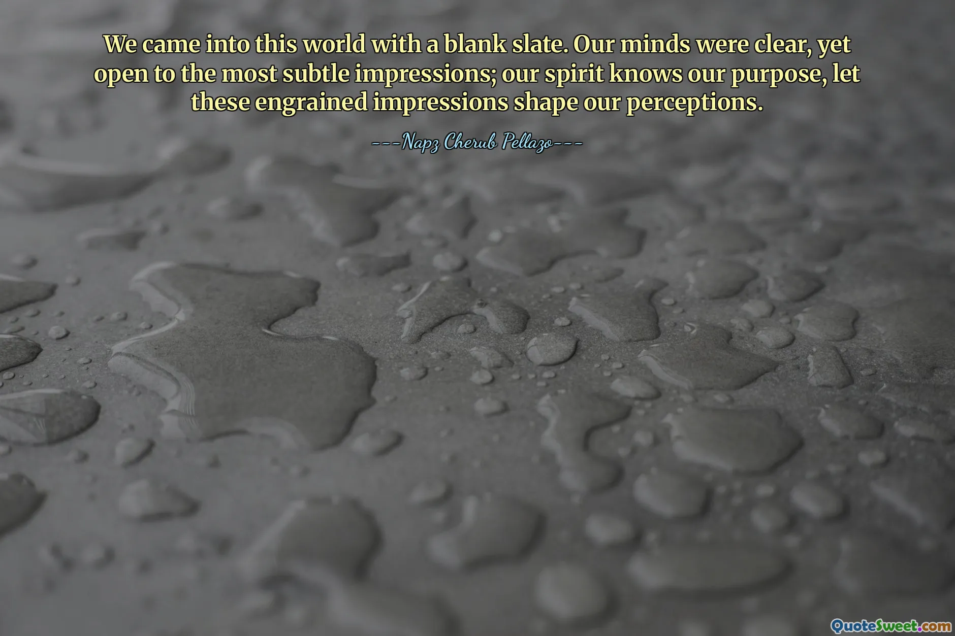 We came into this world with a blank slate. Our minds were clear, yet open to the most subtle impressions; our spirit knows our purpose, let these engrained impressions shape our perceptions.