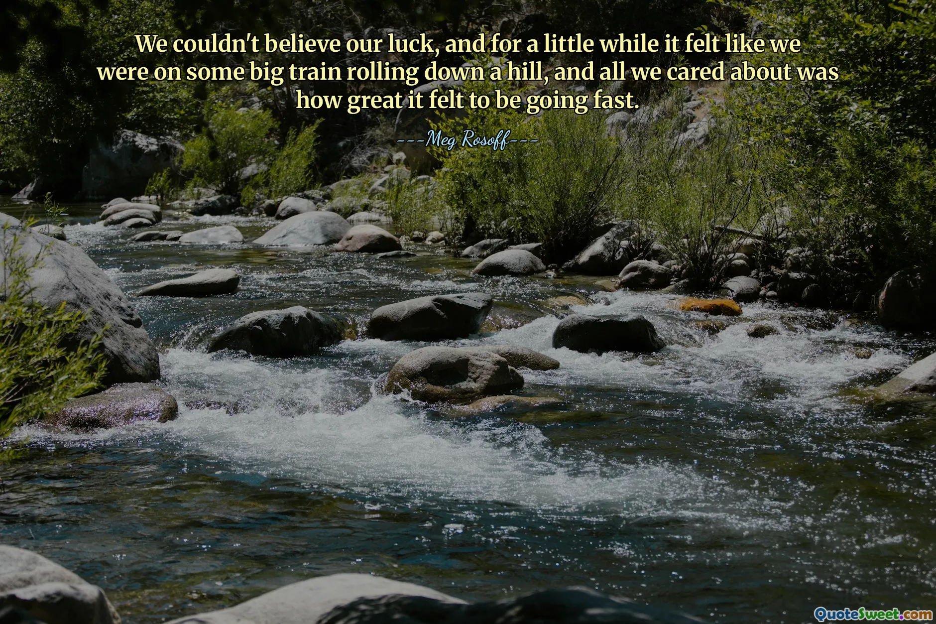 We couldn't believe our luck, and for a little while it felt like we were on some big train rolling down a hill, and all we cared about was how great it felt to be going fast.