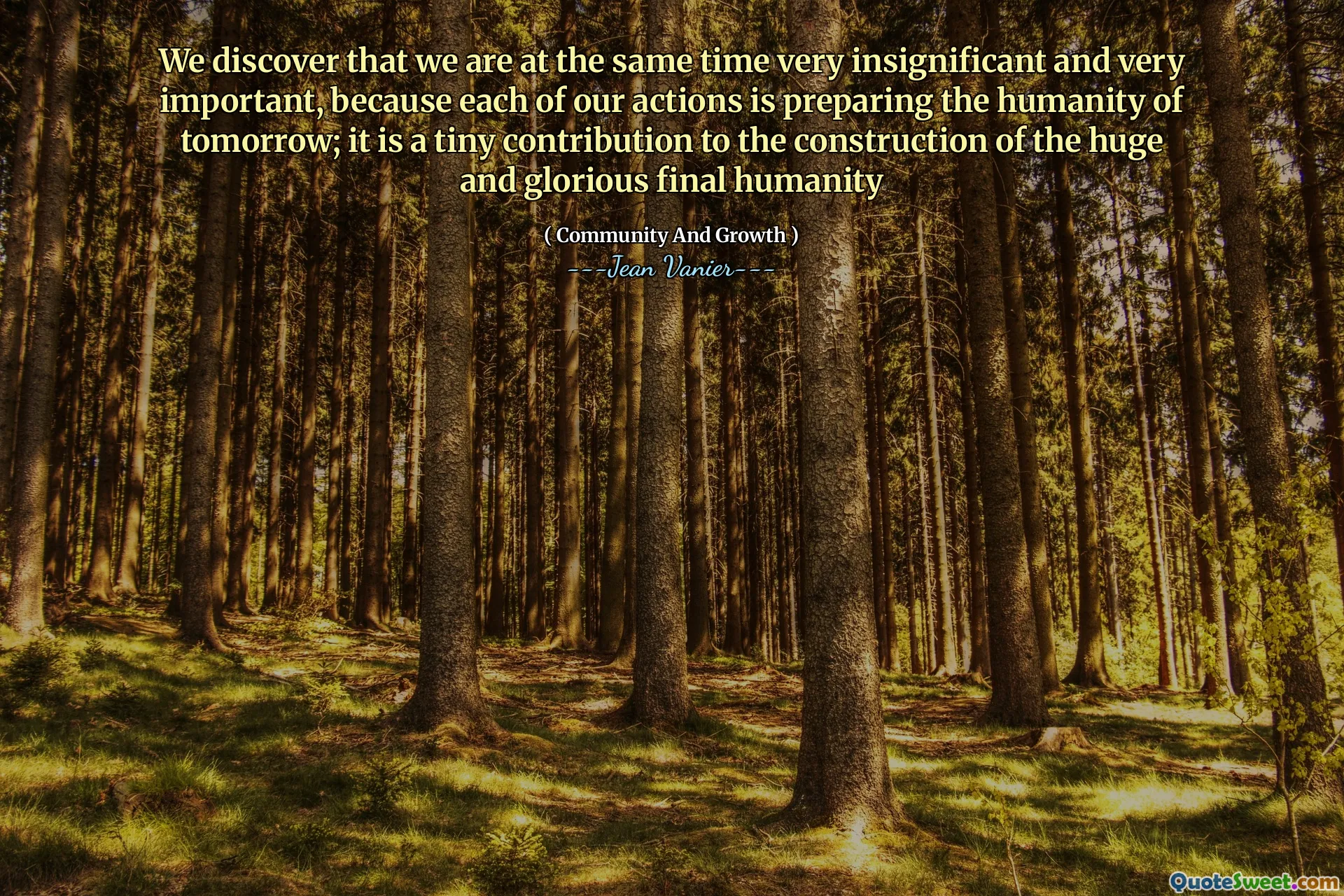 We discover that we are at the same time very insignificant and very important, because each of our actions is preparing the humanity of tomorrow; it is a tiny contribution to the construction of the huge and glorious final humanity