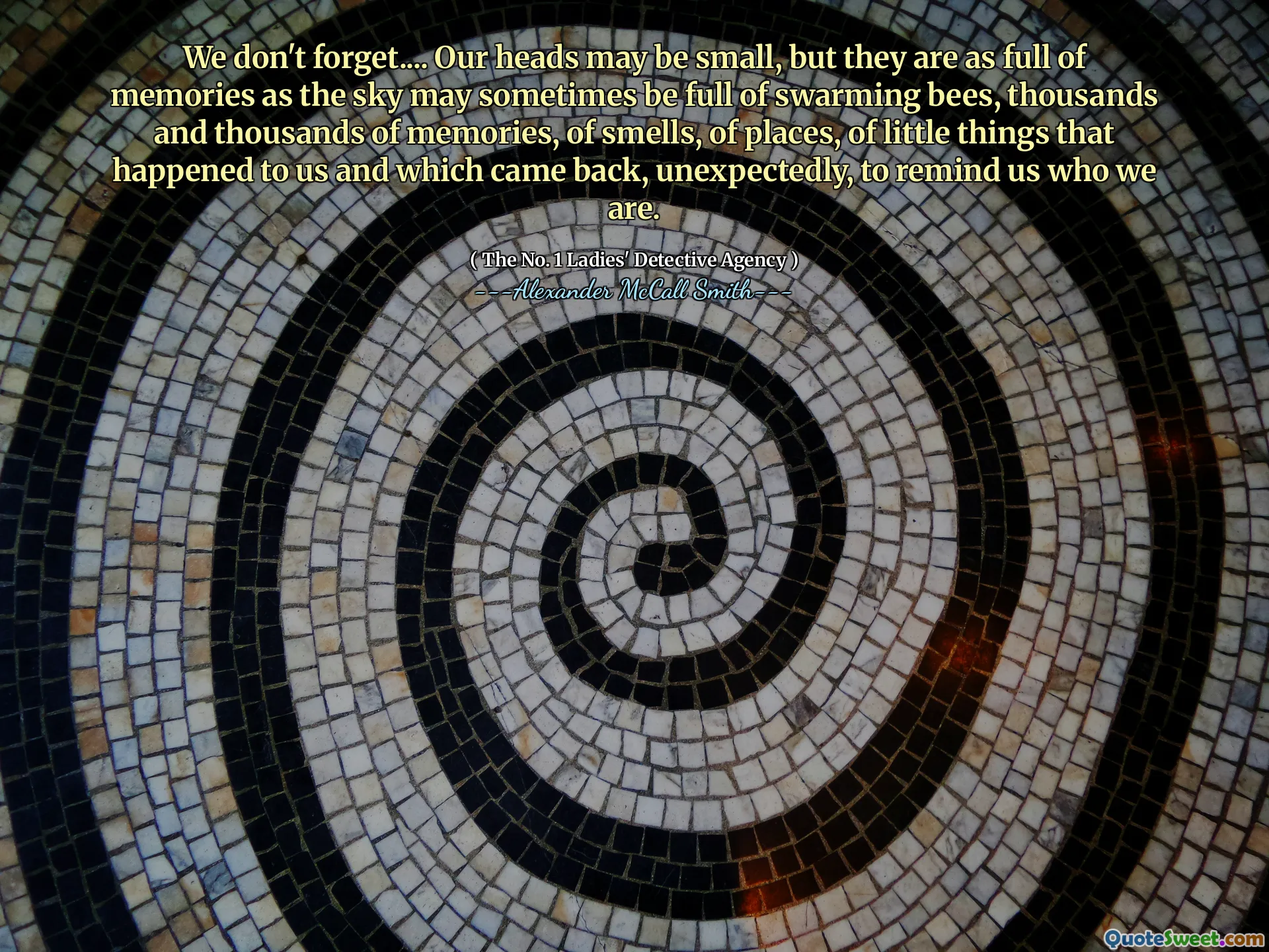 我们不会忘记....我们的头可能很小，但是它们充满了回忆，就像天空有时可能充满了蜂群，成千上万的回忆，气味，地方，几乎没有发生的事情对我们来说，谁出乎意料地回来了，以提醒我们我们是谁。