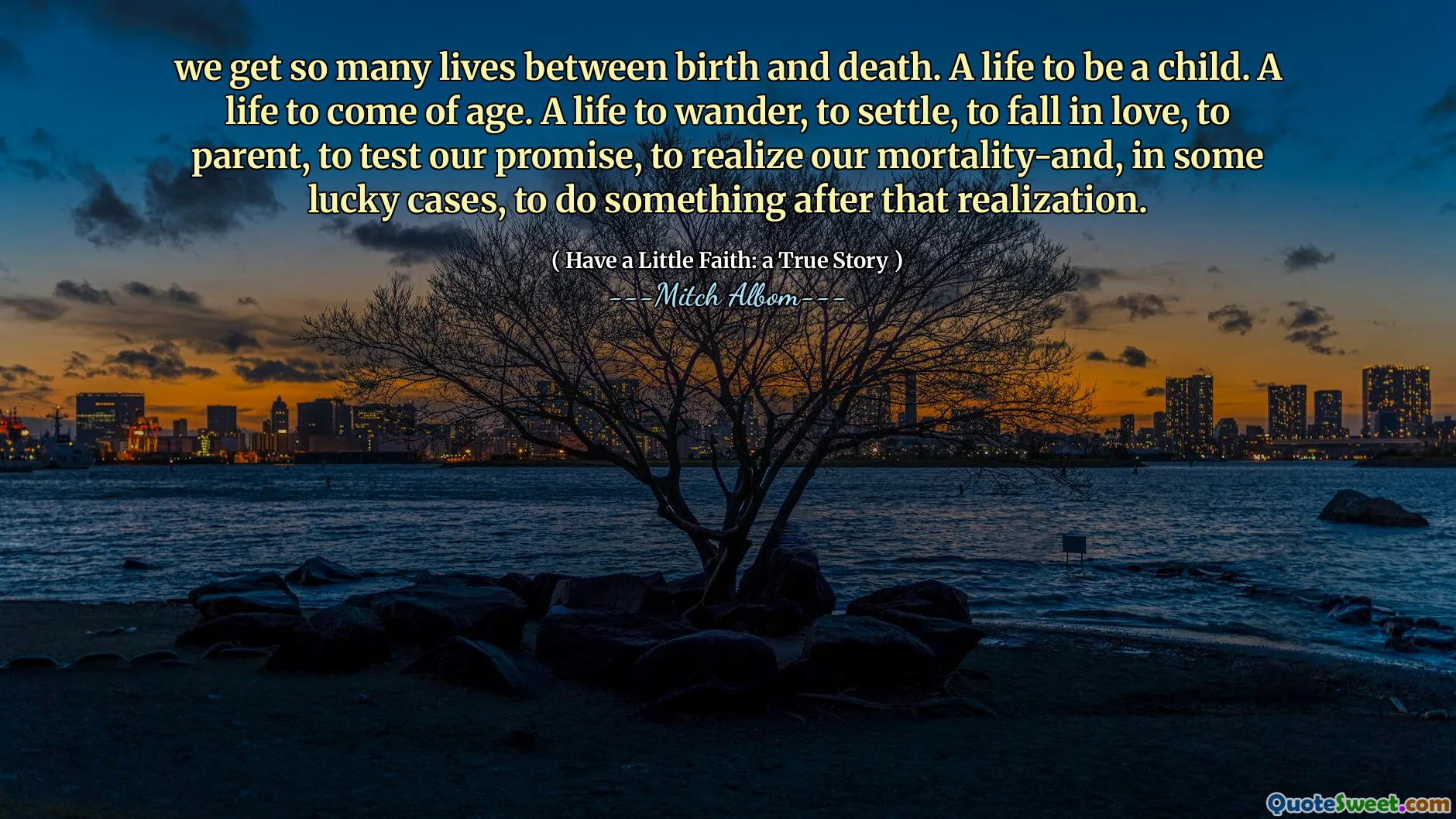 私たちは出生と死の間に非常に多くの生活を得ています。子供になるための人生。年齢の人生。さまよう、落ち着く、恋に落ちる、親に、私たちの約束をテストし、私たちの死亡率を実現するために、そしていくつかの幸運な場合、その実現の後に何かをすること。