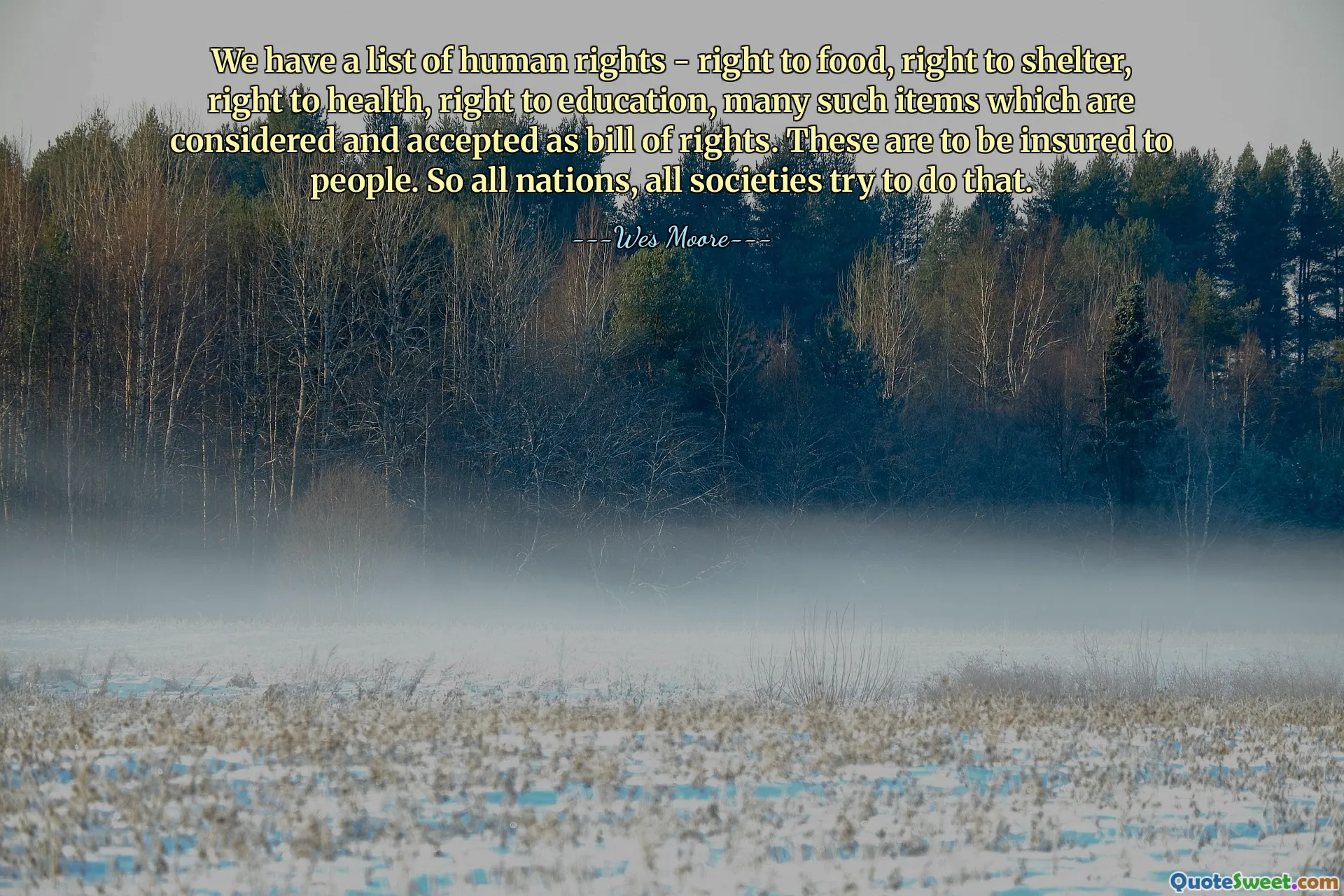 We have a list of human rights - right to food, right to shelter, right to health, right to education, many such items which are considered and accepted as bill of rights. These are to be insured to people. So all nations, all societies try to do that.