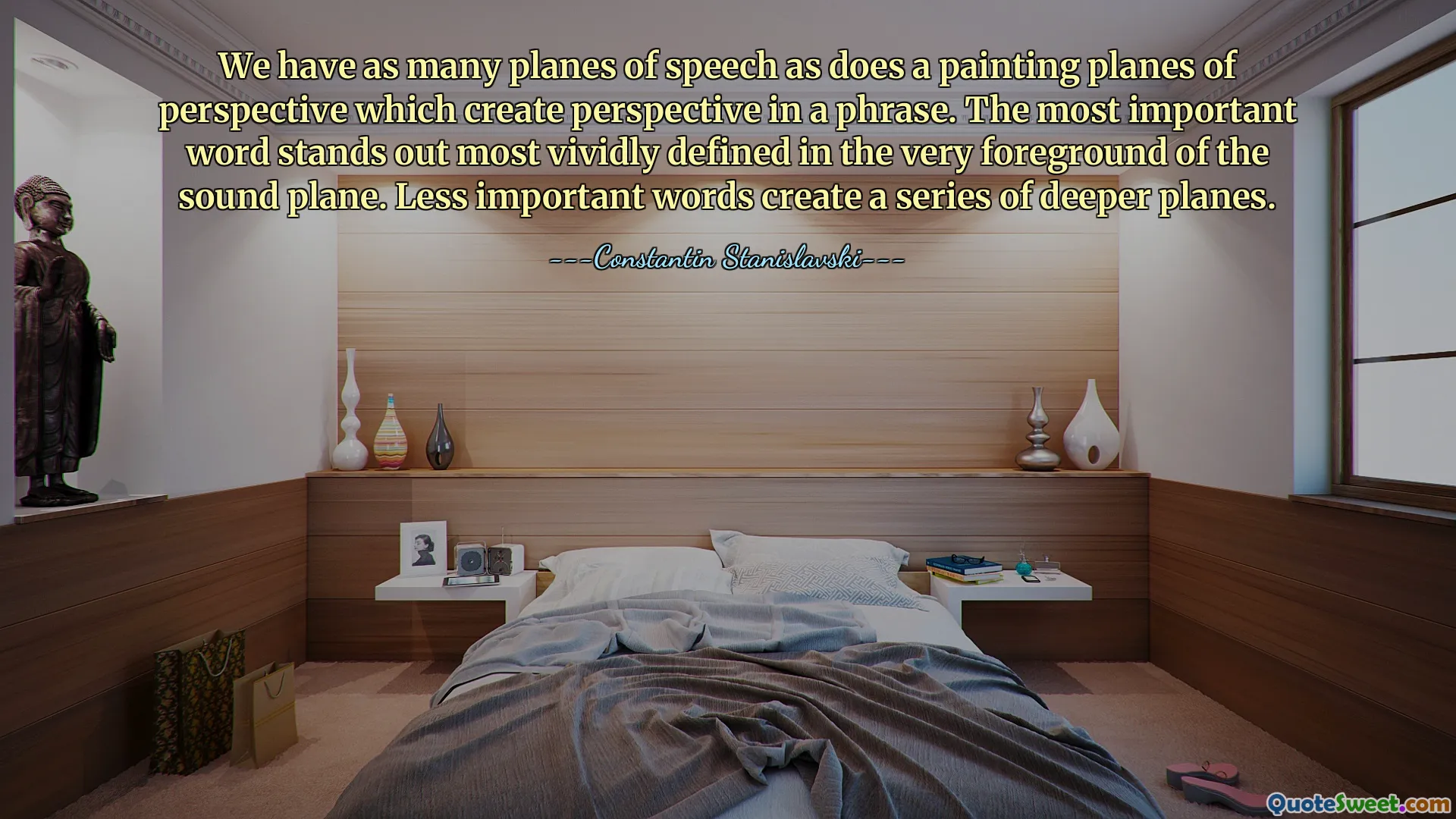 We have as many planes of speech as does a painting planes of perspective which create perspective in a phrase. The most important word stands out most vividly defined in the very foreground of the sound plane. Less important words create a series of deeper planes.