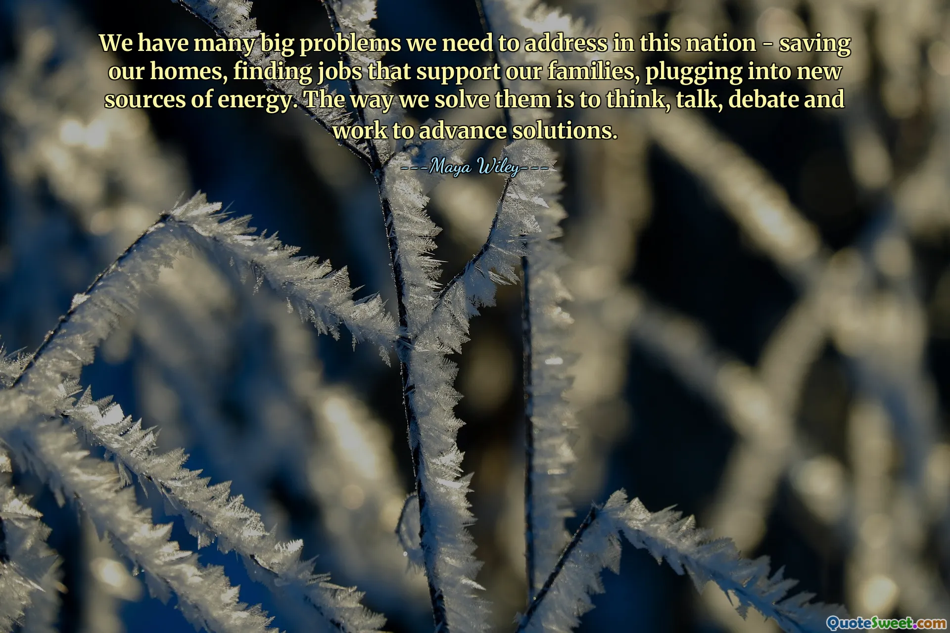 We have many big problems we need to address in this nation - saving our homes, finding jobs that support our families, plugging into new sources of energy. The way we solve them is to think, talk, debate and work to advance solutions.