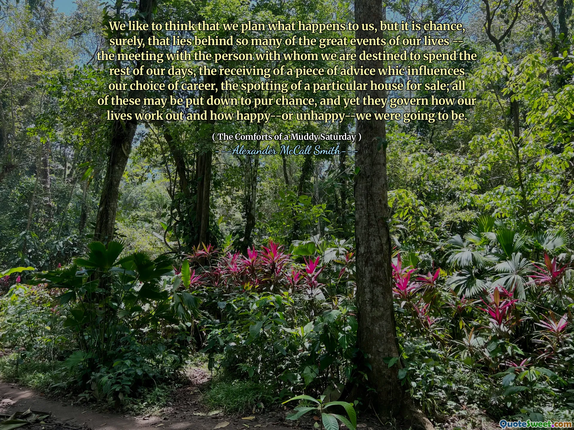Nous aimons penser que nous planifions ce qui nous arrive, mais c'est, sûrement, qui se trouve derrière tant de grands événements de nos vies - la rencontre avec la personne avec qui nous sommes destinés à passer le reste de nos jours , la réception d'un conseil qui influence notre choix de carrière, la tache d'une maison particulière à vendre; Tous ces éléments peuvent être mis au hasard, et pourtant ils régissent comment nos vies fonctionnent et à quel point nous allions être heureux - ou malheureux -.