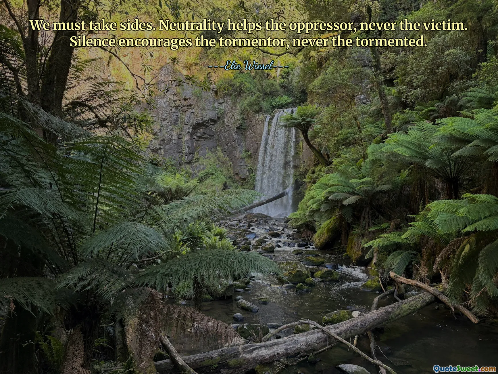 We must take sides. Neutrality helps the oppressor, never the victim. Silence encourages the tormentor, never the tormented.