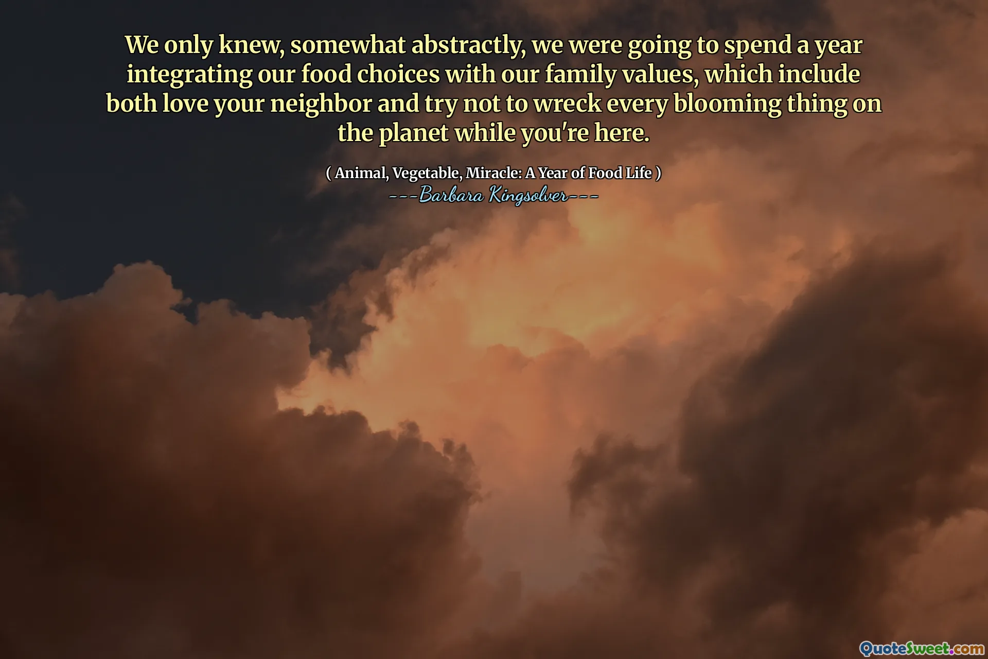 We only knew, somewhat abstractly, we were going to spend a year integrating our food choices with our family values, which include both love your neighbor and try not to wreck every blooming thing on the planet while you're here.