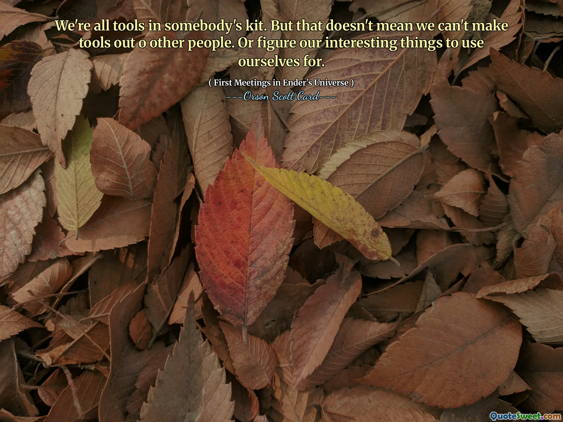 We're all tools in somebody's kit. But that doesn't mean we can't make tools out o other people. Or figure our interesting things to use ourselves for.