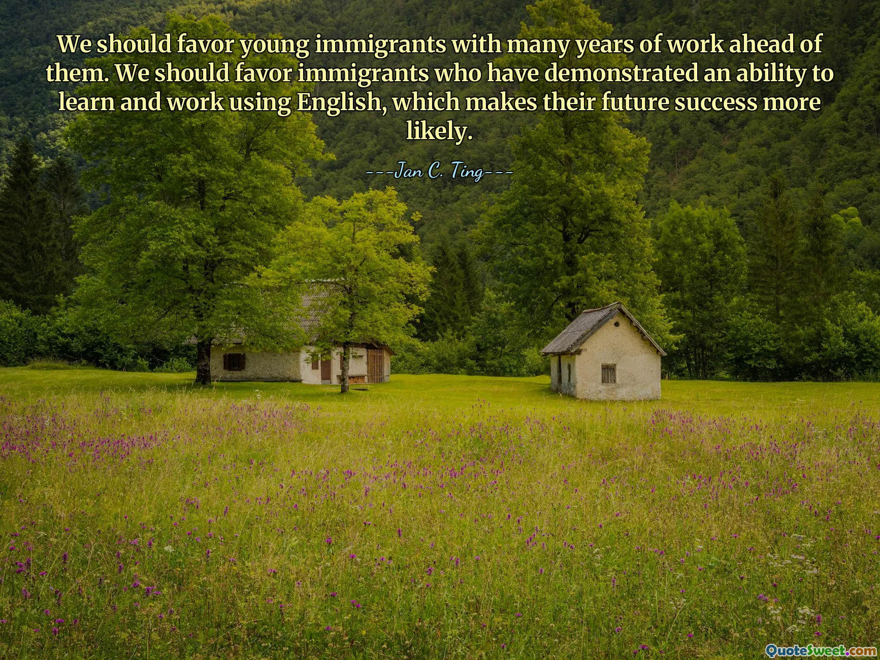 We should favor young immigrants with many years of work ahead of them. We should favor immigrants who have demonstrated an ability to learn and work using English, which makes their future success more likely.