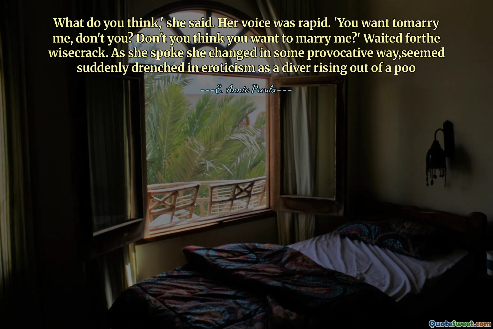 आपको क्या लगता है, 'उसने कहा। उसकी आवाज तेजी से थी। 'तुम मुझे टोमरी चाहते हो, क्या तुम नहीं? क्या आपको नहीं लगता कि आप मुझसे शादी करना चाहते हैं? ' इंतजार किया कि फोर्थेक्रैक। जैसा कि वह बोलती है कि वह कुछ उत्तेजक तरीके से बदल गई, लग रहा था कि अचानक कामुकता में डूब गया, क्योंकि एक प्यू से बाहर निकल रहा था