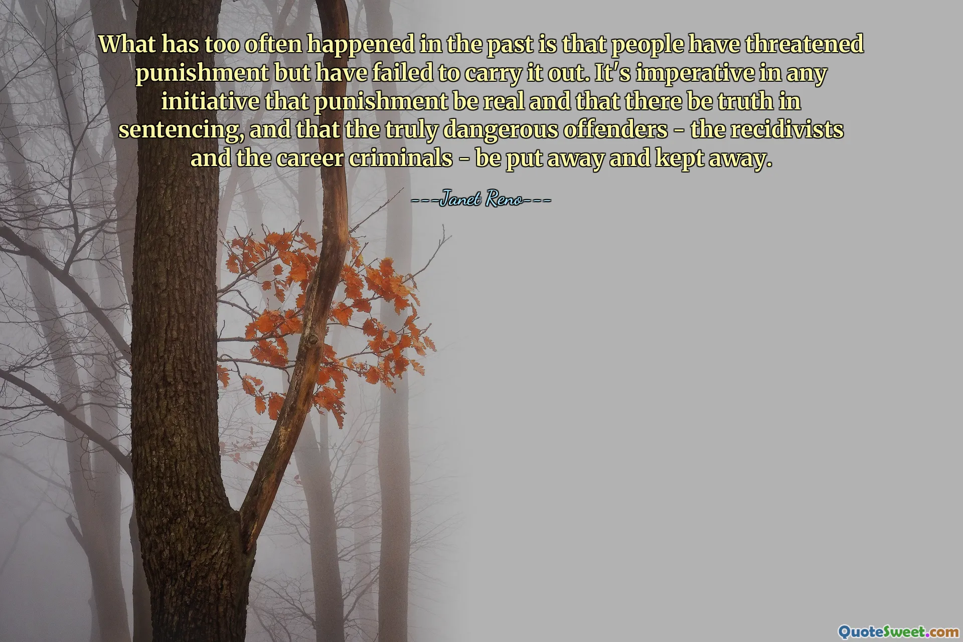 What has too often happened in the past is that people have threatened punishment but have failed to carry it out. It's imperative in any initiative that punishment be real and that there be truth in sentencing, and that the truly dangerous offenders - the recidivists and the career criminals - be put away and kept away.