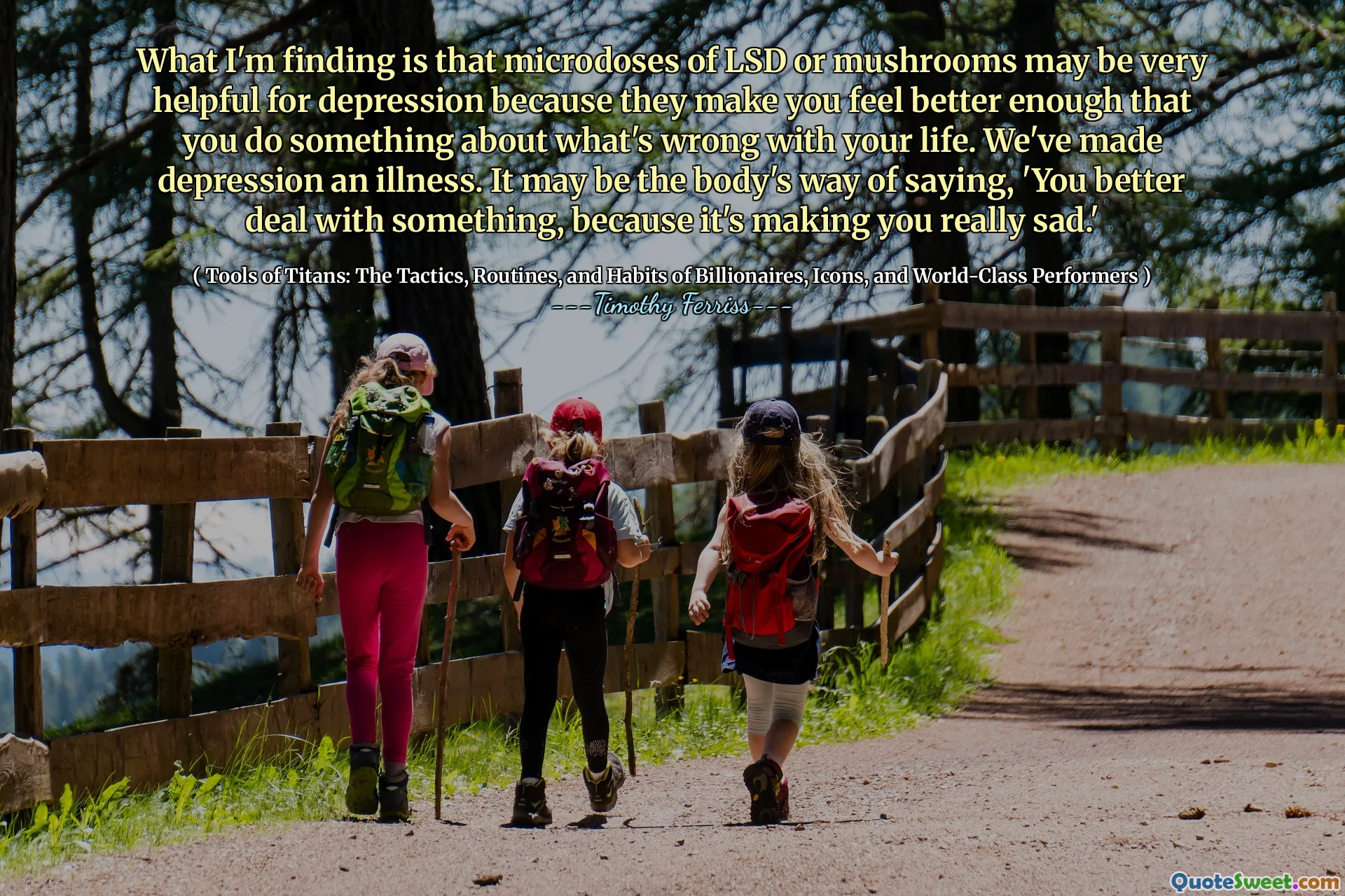 What I'm finding is that microdoses of LSD or mushrooms may be very helpful for depression because they make you feel better enough that you do something about what's wrong with your life. We've made depression an illness. It may be the body's way of saying, 'You better deal with something, because it's making you really sad.'