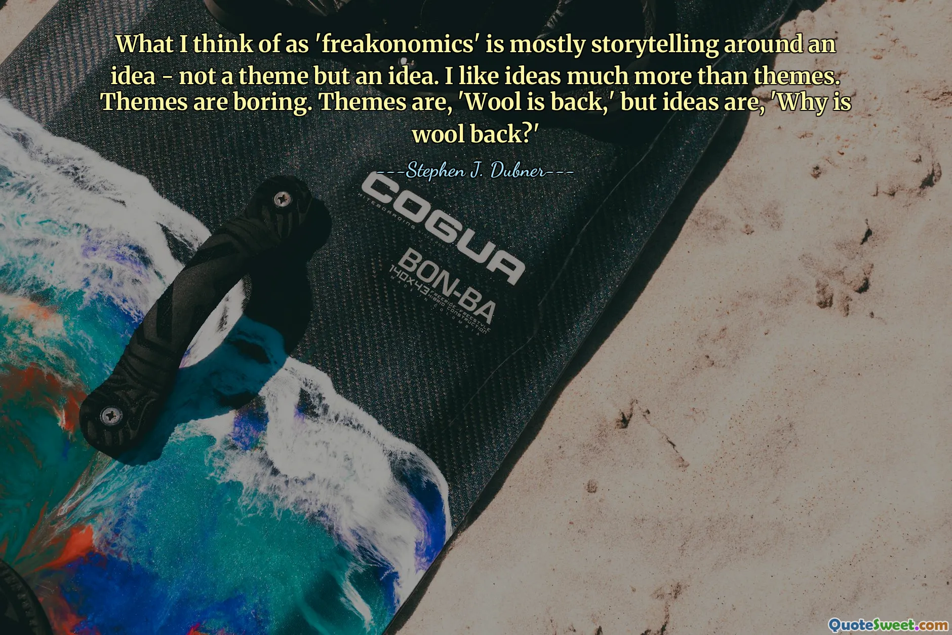 What I think of as 'freakonomics' is mostly storytelling around an idea - not a theme but an idea. I like ideas much more than themes. Themes are boring. Themes are, 'Wool is back,' but ideas are, 'Why is wool back?'