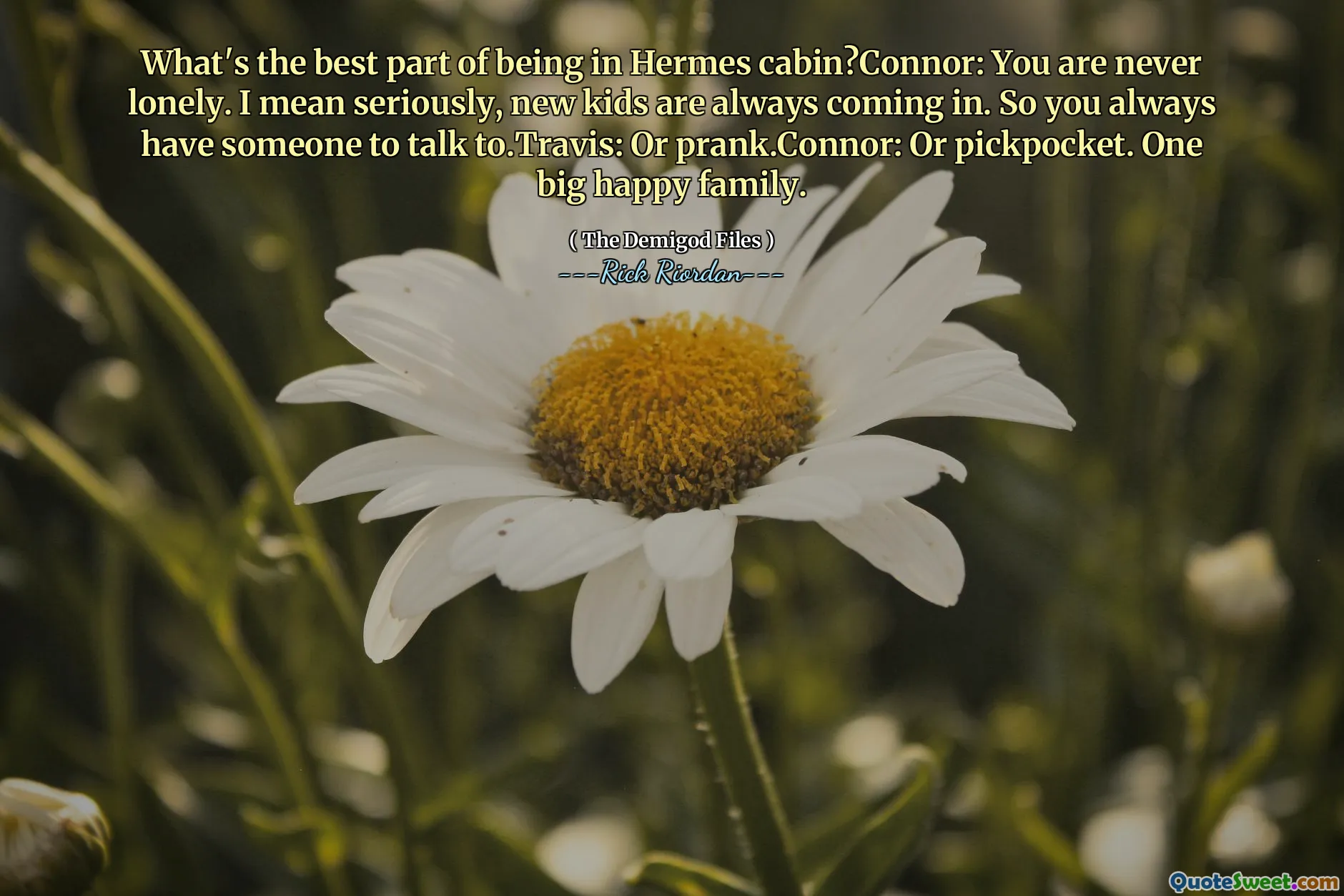 What's the best part of being in Hermes cabin?Connor: You are never lonely. I mean seriously, new kids are always coming in. So you always have someone to talk to.Travis: Or prank.Connor: Or pickpocket. One big happy family.