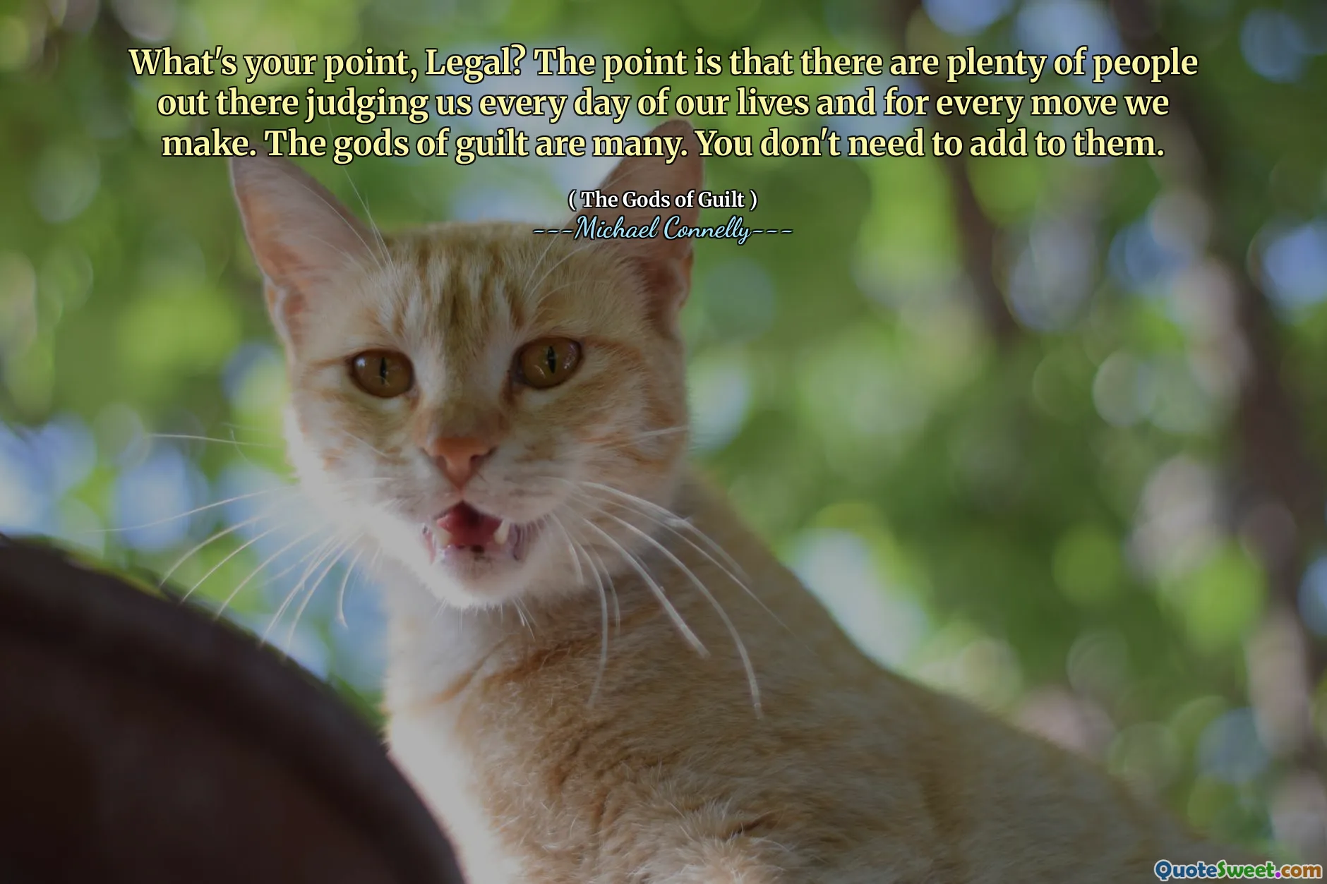 What's your point, Legal? The point is that there are plenty of people out there judging us every day of our lives and for every move we make. The gods of guilt are many. You don't need to add to them.