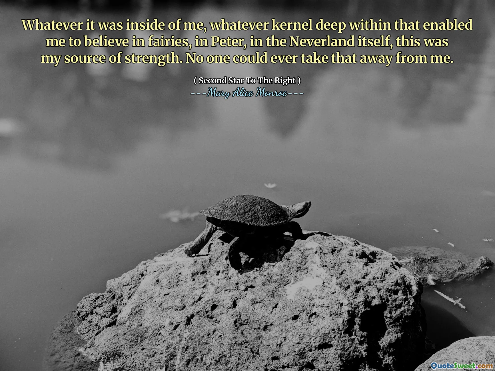 Whatever it was inside of me, whatever kernel deep within that enabled me to believe in fairies, in Peter, in the Neverland itself, this was my source of strength. No one could ever take that away from me.