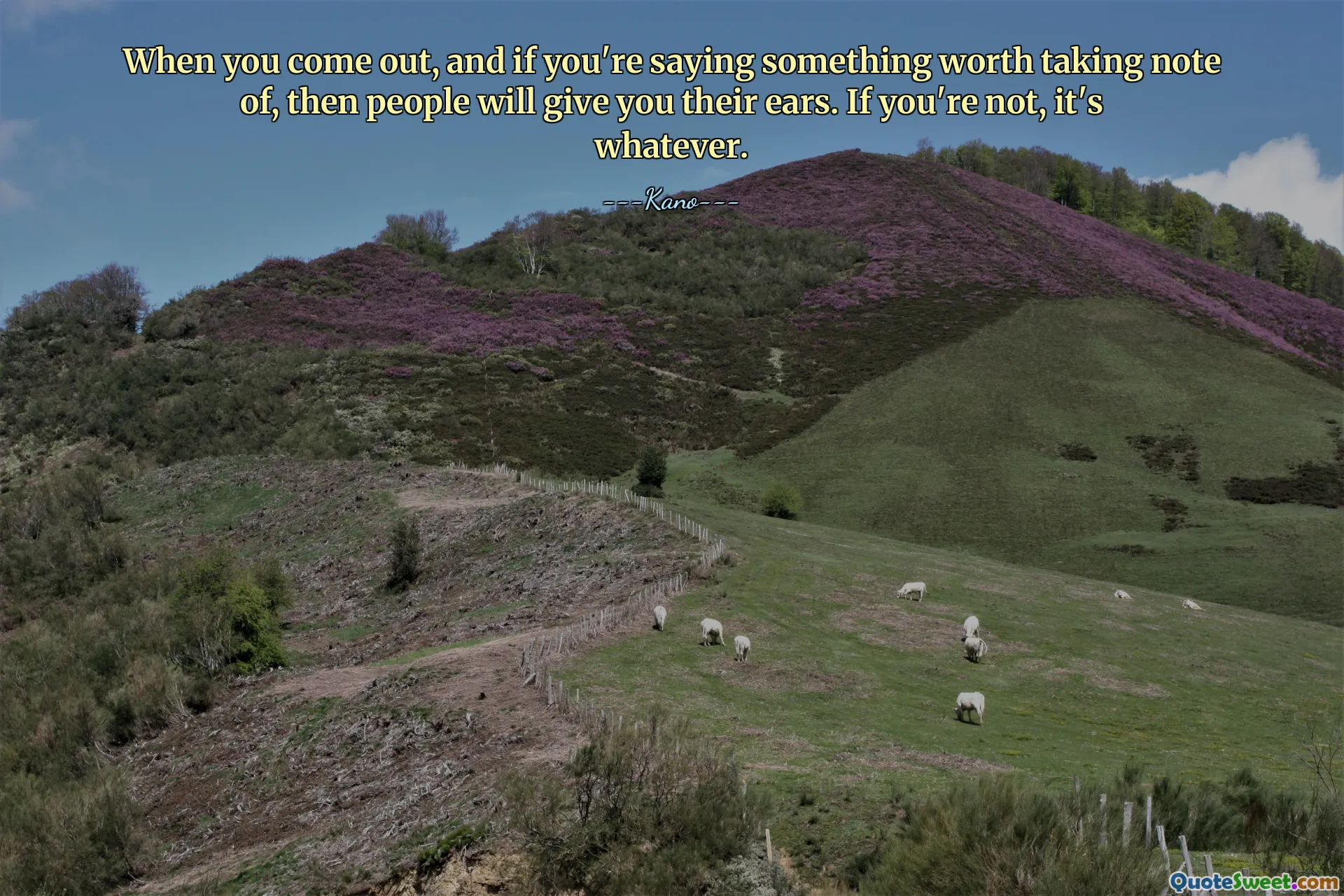 When you come out, and if you're saying something worth taking note of, then people will give you their ears. If you're not, it's whatever.