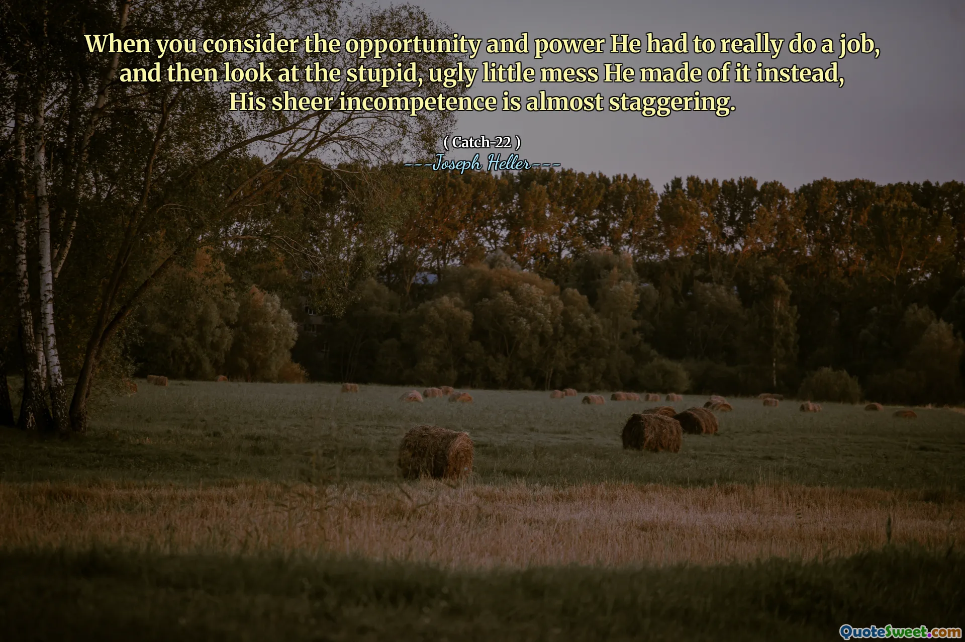 Когда вы рассматриваете возможность и силу, он должен был действительно выполнить работу, а затем посмотрите на глупый, уродливый маленький беспорядок, который он сделал из этого, его чистая некомпетентность почти ошеломляет.