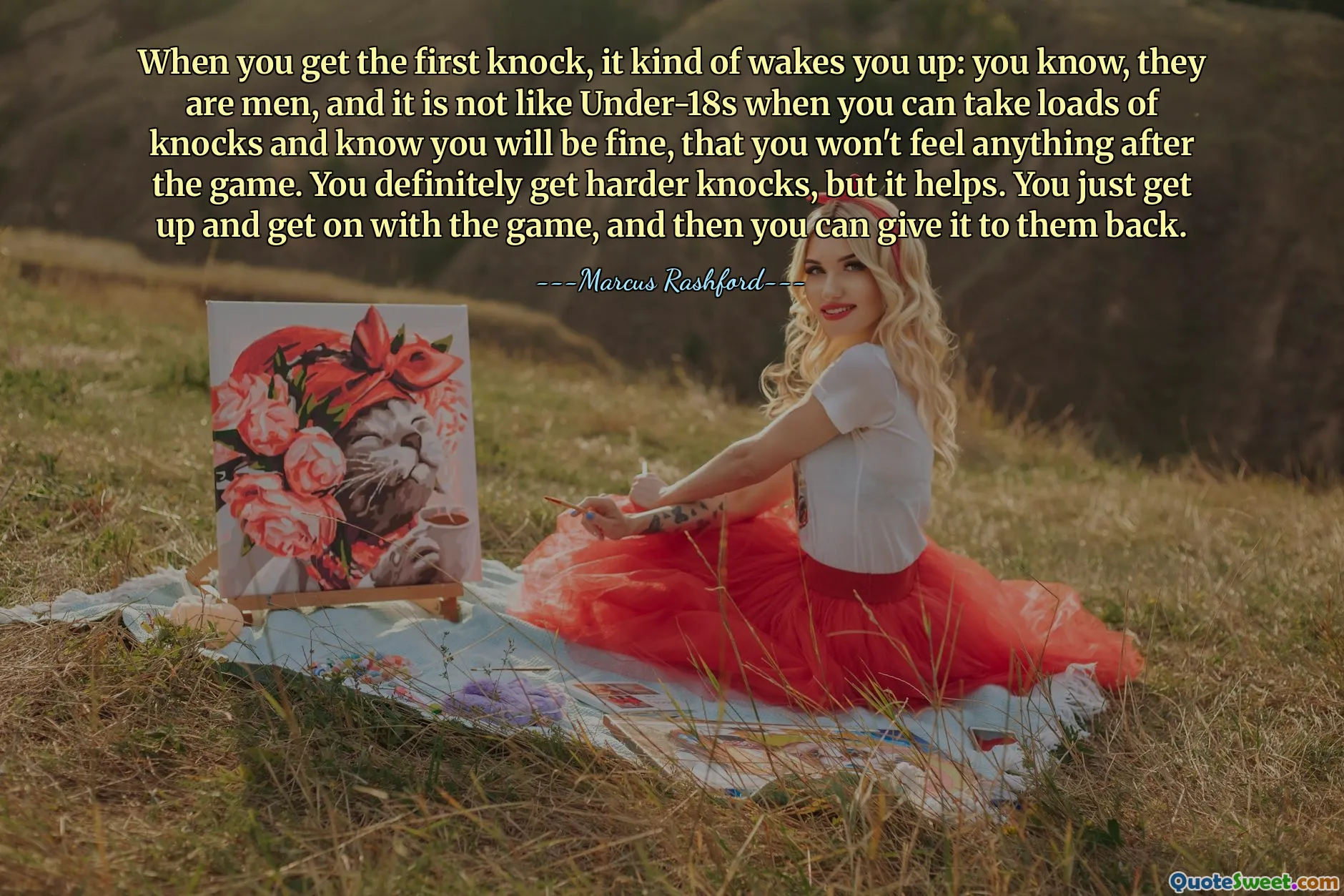 Wenn man den ersten Schlag bekommt, wird man irgendwie wach: Wissen Sie, es sind Männer, und es ist nicht wie bei U18-Jährigen, wo man viele Schläge einstecken kann und weiß, dass es einem gut geht und man nach dem Spiel nichts mehr spüren wird. Man bekommt definitiv härtere Schläge ab, aber es hilft. Du stehst einfach auf und machst mit dem Spiel weiter, und dann kannst du es ihnen zurückgeben.