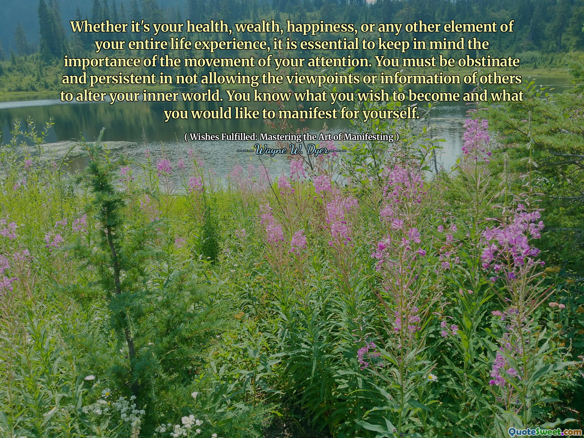 Whether it's your health, wealth, happiness, or any other element of your entire life experience, it is essential to keep in mind the importance of the movement of your attention. You must be obstinate and persistent in not allowing the viewpoints or information of others to alter your inner world. You know what you wish to become and what you would like to manifest for yourself.