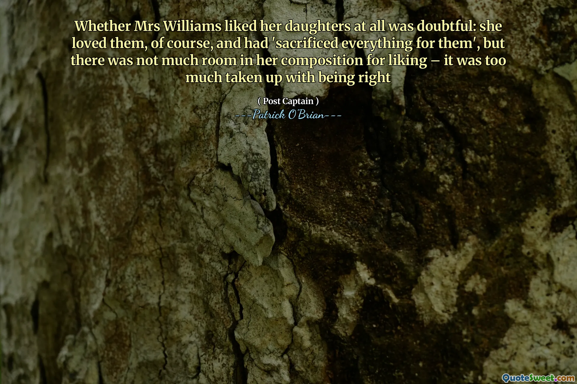 Whether Mrs Williams liked her daughters at all was doubtful: she loved them, of course, and had 'sacrificed everything for them', but there was not much room in her composition for liking – it was too much taken up with being right
