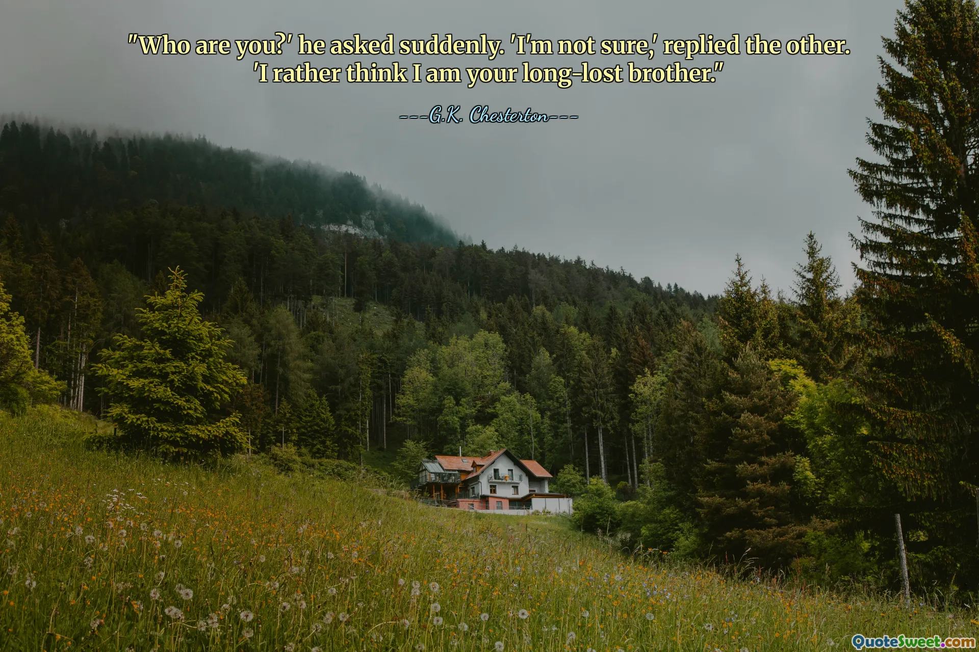 "Who are you?' he asked suddenly. 'I'm not sure,' replied the other. 'I rather think I am your long-lost brother."