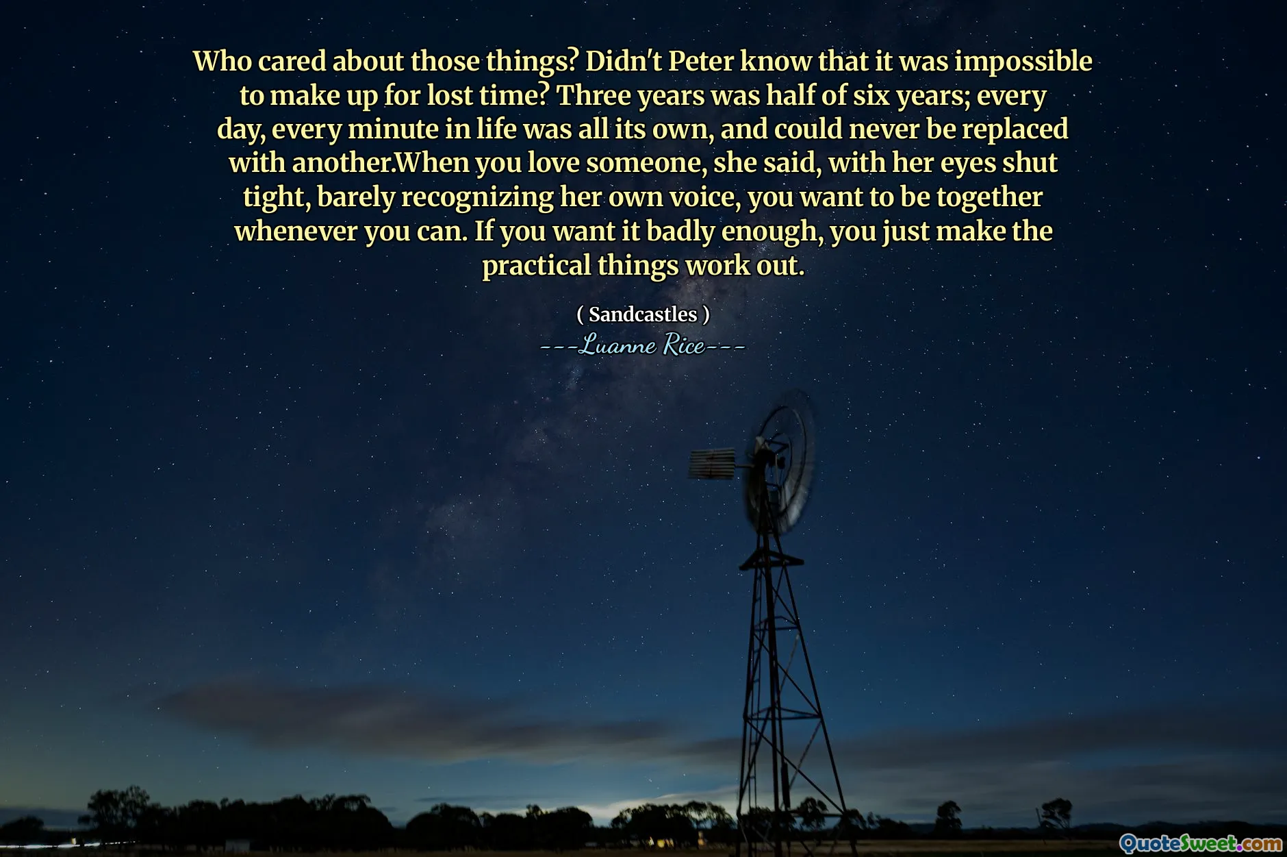 誰がそれらを気にしましたか？ピーターは、失われた時間を補うことが不可能であることを知りませんでしたか？ 3年は6年の半分でした。毎日、人生の毎分はそれ自体であり、他の人に置き換えることはできませんでした。あなたが誰かを愛しているとき、彼女は彼女の目を閉じて、自分の声をかろうじて認識して、あなたができる限り一緒になりたいと言いました。あなたがそれを十分に望んでいるなら、あなたはただ実用的なことをうまくいくだけです。